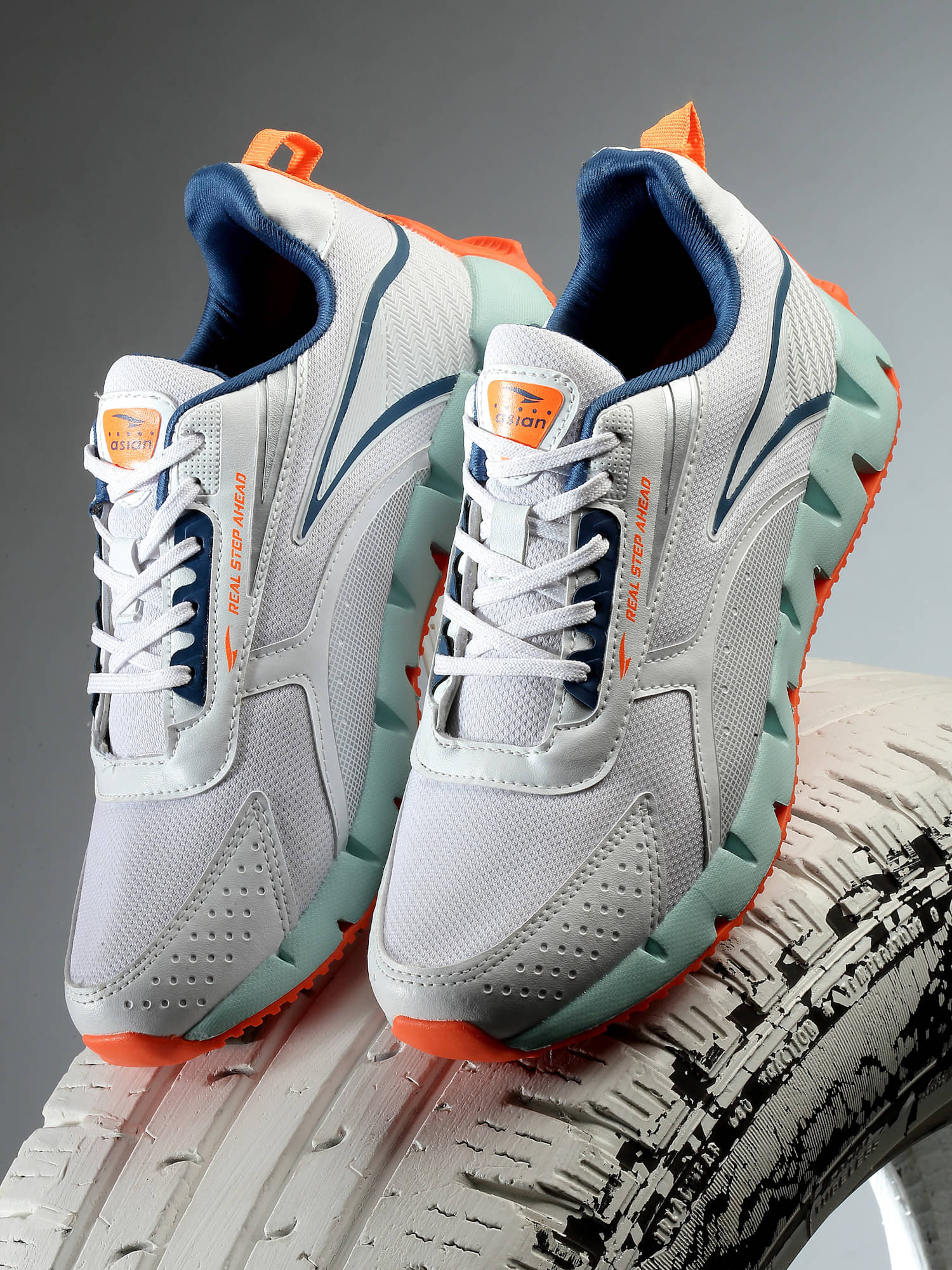     			ASIAN ZIGZAG-02 White Men's Sports Running Shoes