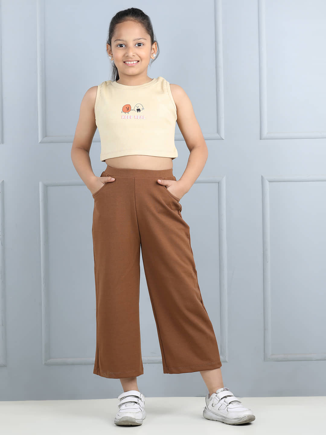 Aww Hunnie Pack of 1 Girls Cotton Top ( Brown )