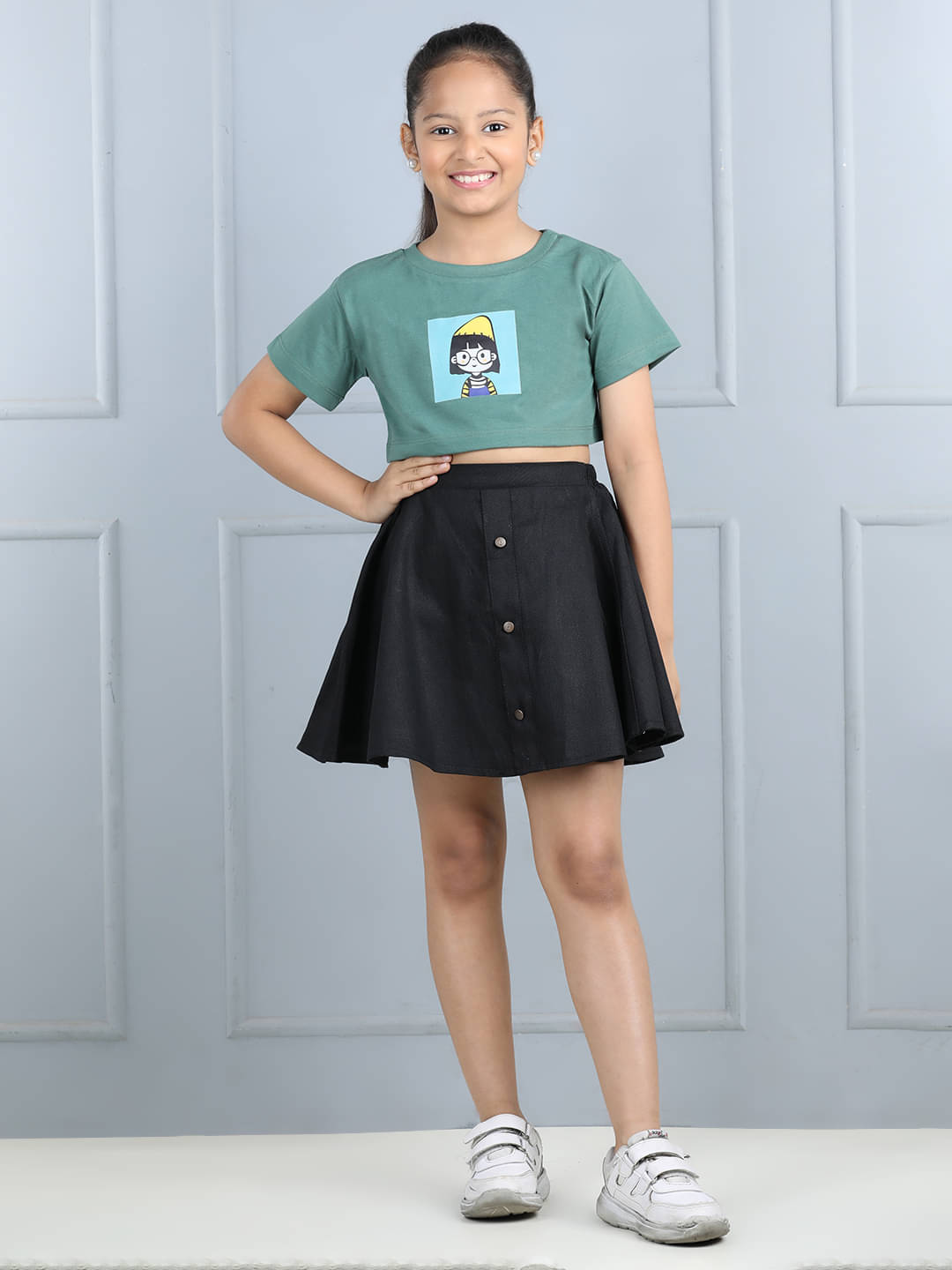     			Aww Hunnie Pack of 1 Girls Cotton A-Line Skirt ( Green )