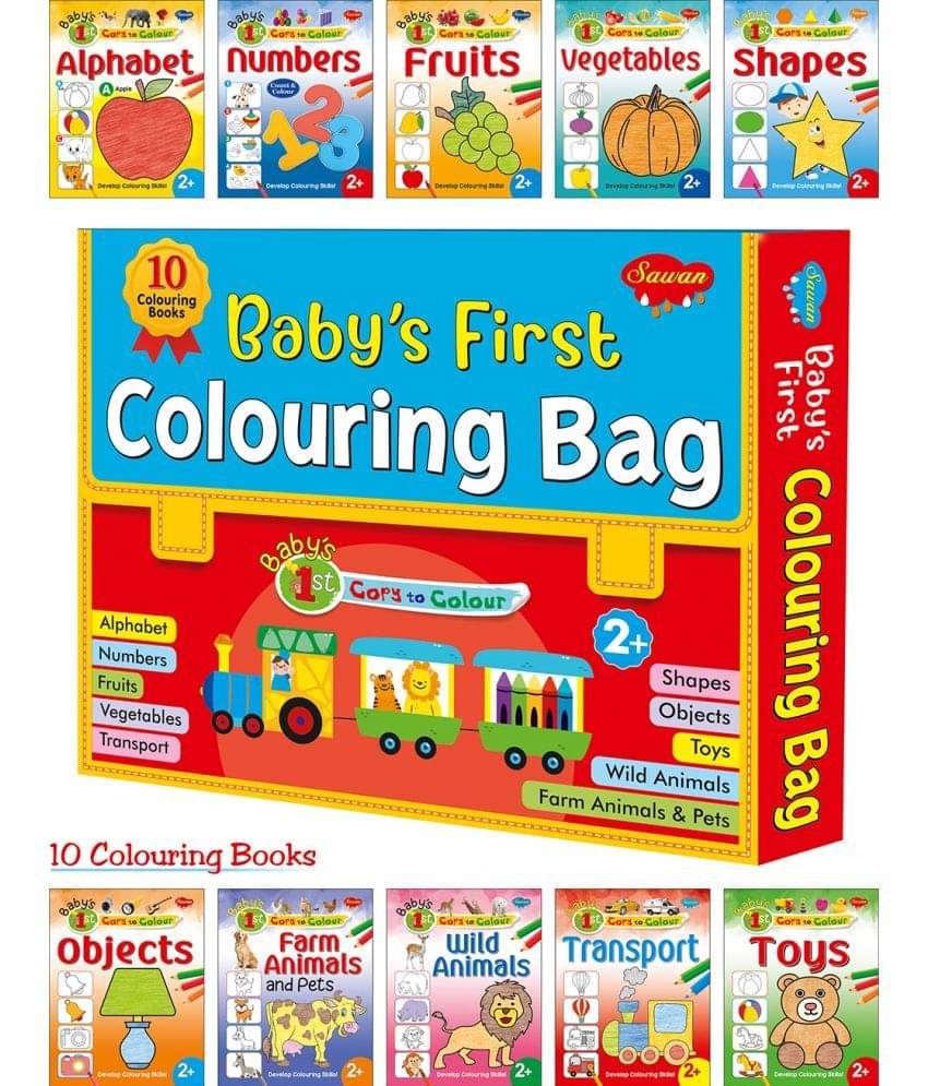     			Baby First colouring bag of 10 colouring Books | Gift Set For Kids