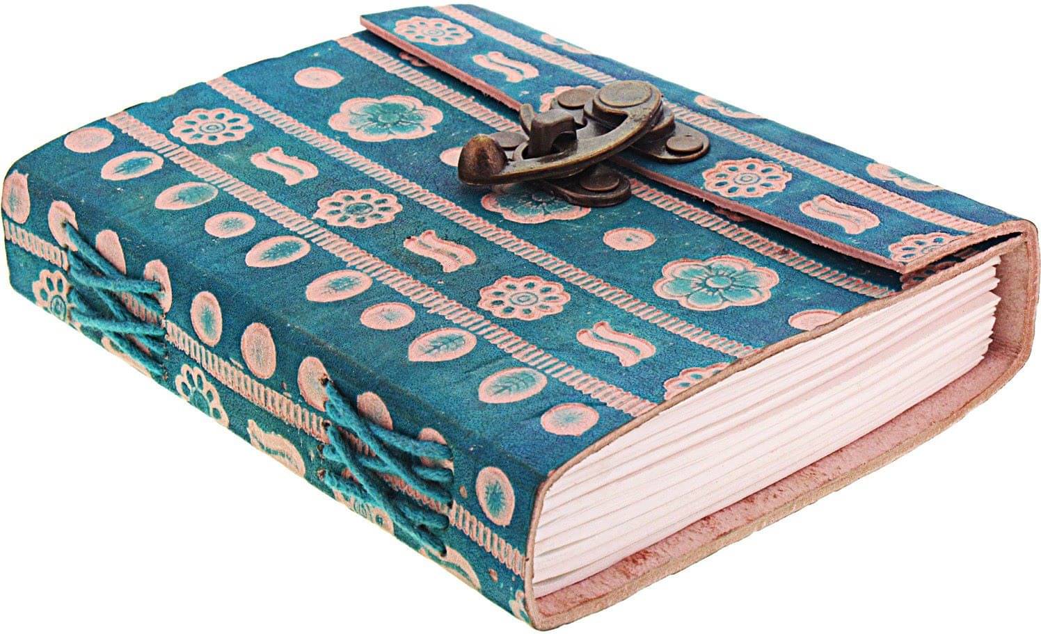 Blue Leather Embossed Notebook With C-Lock A6 Diary Blue Leather Embossed Notebook With C-Lock A6 Diary