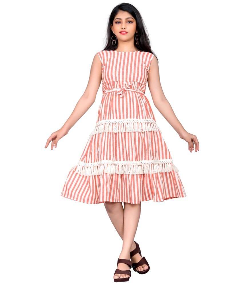 Dutt Creation Cotton Blend A-line Dress For Girls ( Pack of 1 , Orange ) Dutt Creation Cotton Blend A-line Dress For Girls ( Pack of 1 , Orange )