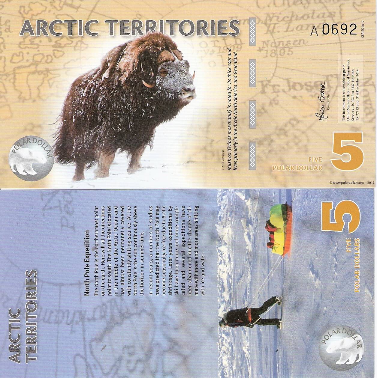 Extremely Rare Arctic Territories 5 Polar Dollars Polymer Fantasy Note Top Grade Gem UNC Extremely Rare Arctic Territories 5 Polar Dollars Polymer Fantasy Note Top Grade Gem UNC
