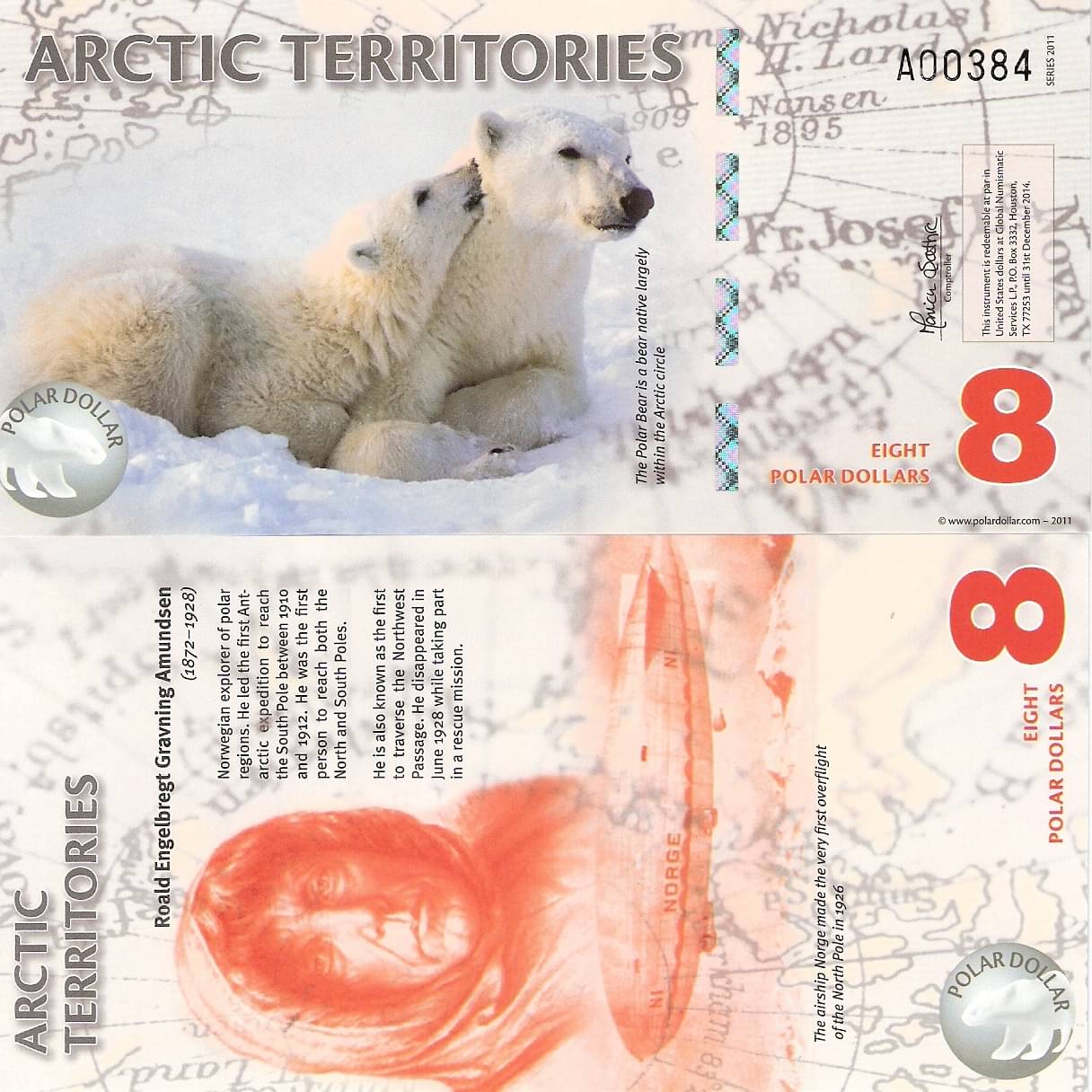 Extremely Rare Arctic Territories 8 Polar Dollars Polymer Fantasy Note Top Grade Gem UNC Extremely Rare Arctic Territories 8 Polar Dollars Polymer Fantasy Note Top Grade Gem UNC