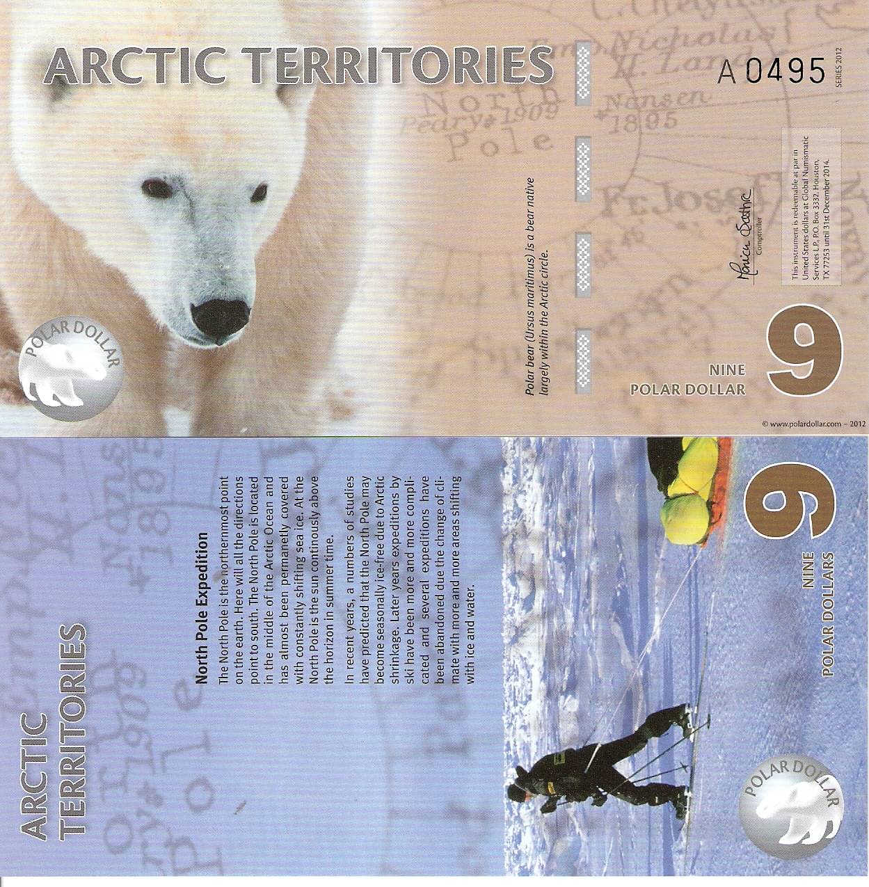 Extremely Rare Arctic Territories 9 Polar Dollars Polymer Fantasy Note Top Grade Gem UNC Extremely Rare Arctic Territories 9 Polar Dollars Polymer Fantasy Note Top Grade Gem UNC