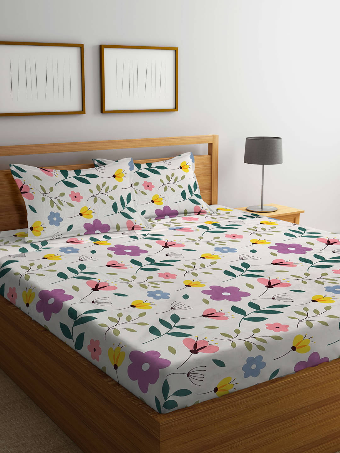     			FABINALIV Poly Cotton 1 Double King Bedsheet with 2 Pillow Covers ( White )