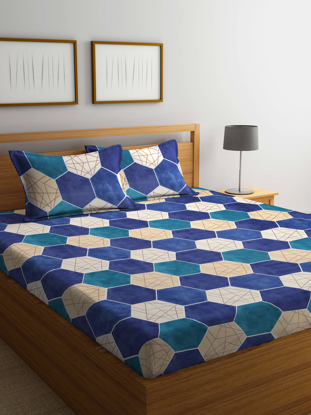 FABINALIV Poly Cotton Geometric 1 Double King Size Bedsheet with 2 Pillow Covers - Dark Blue FABINALIV Poly Cotton Geometric 1 Double King Size Bedsheet with 2 Pillow Covers - Dark Blue