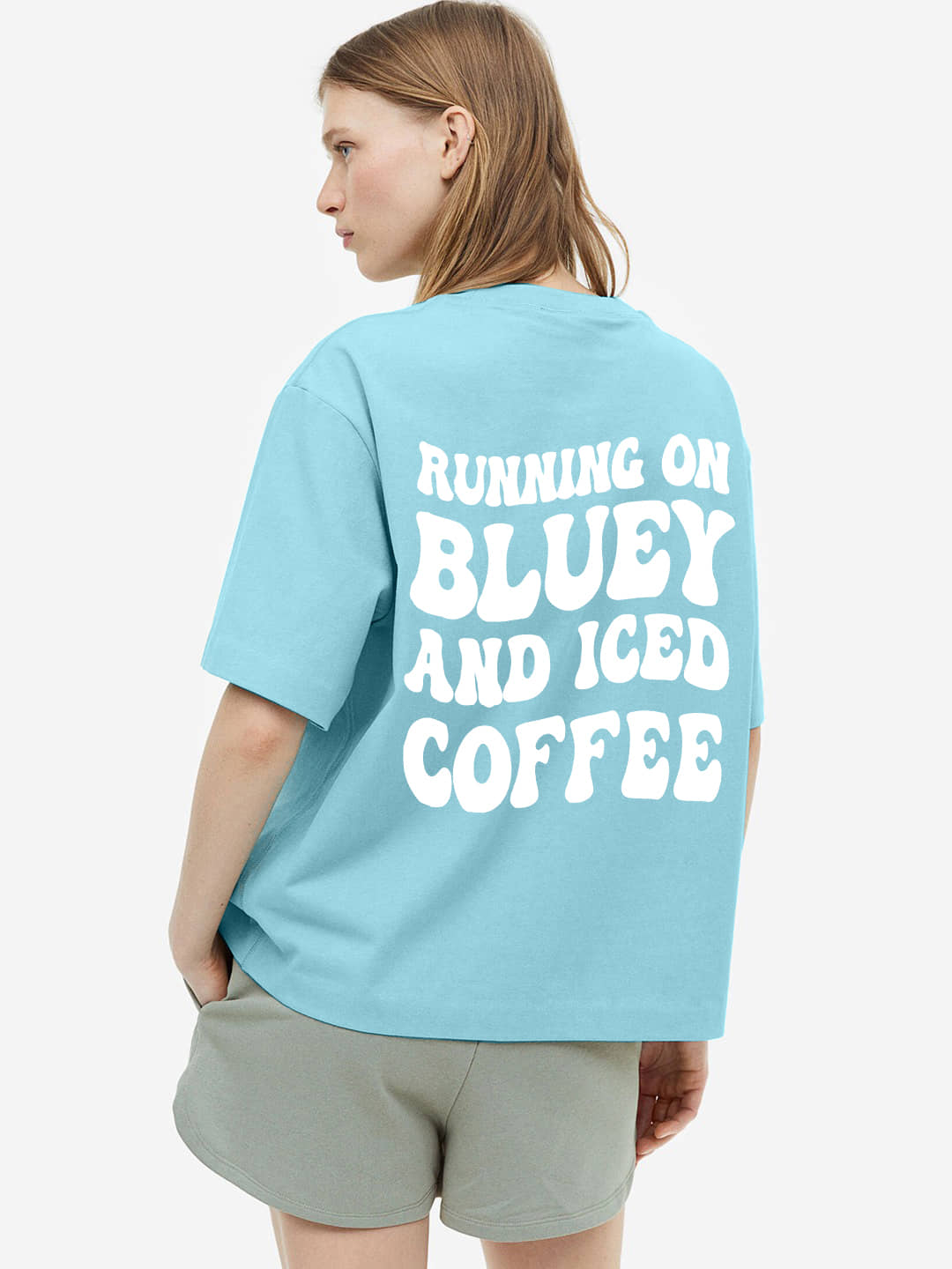 Faltu.co Women Cotton Printed Oversized Fit Round Neck T-Shirt ( Sea Green )