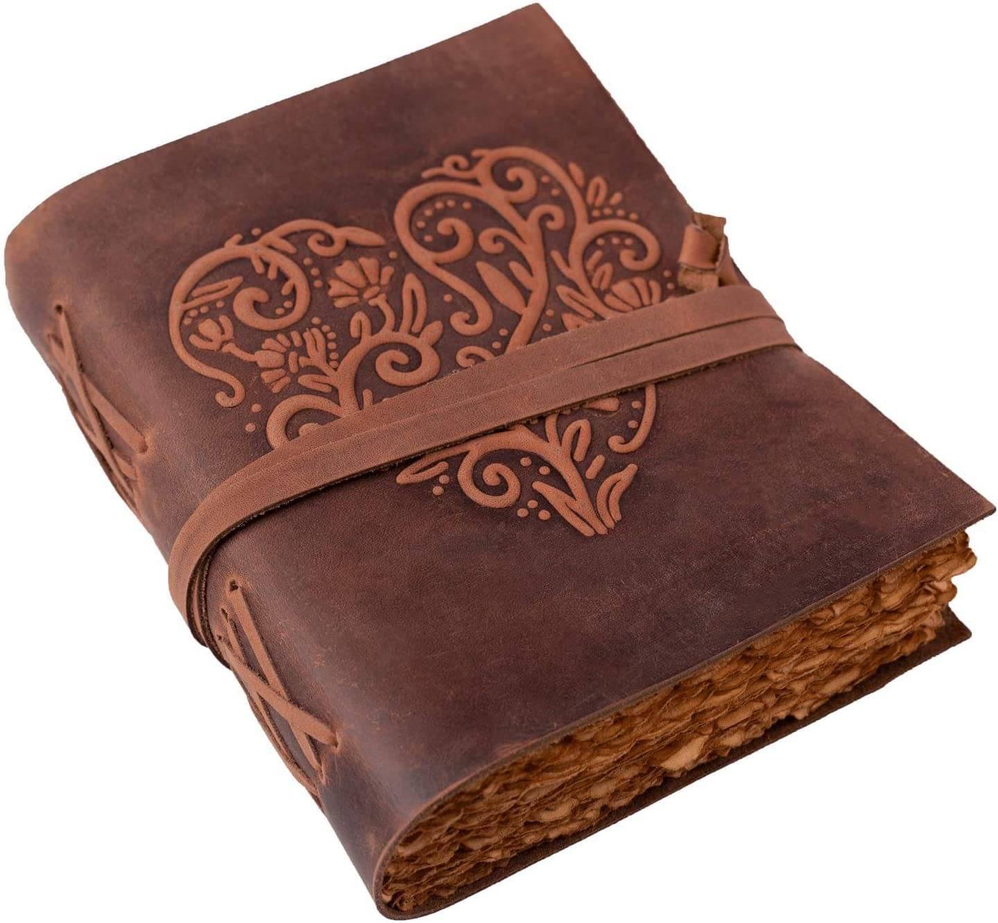     			Finished Embossed Leather Journal With Antique Paper Regular Journal Unruled 200 Pages (Brown)