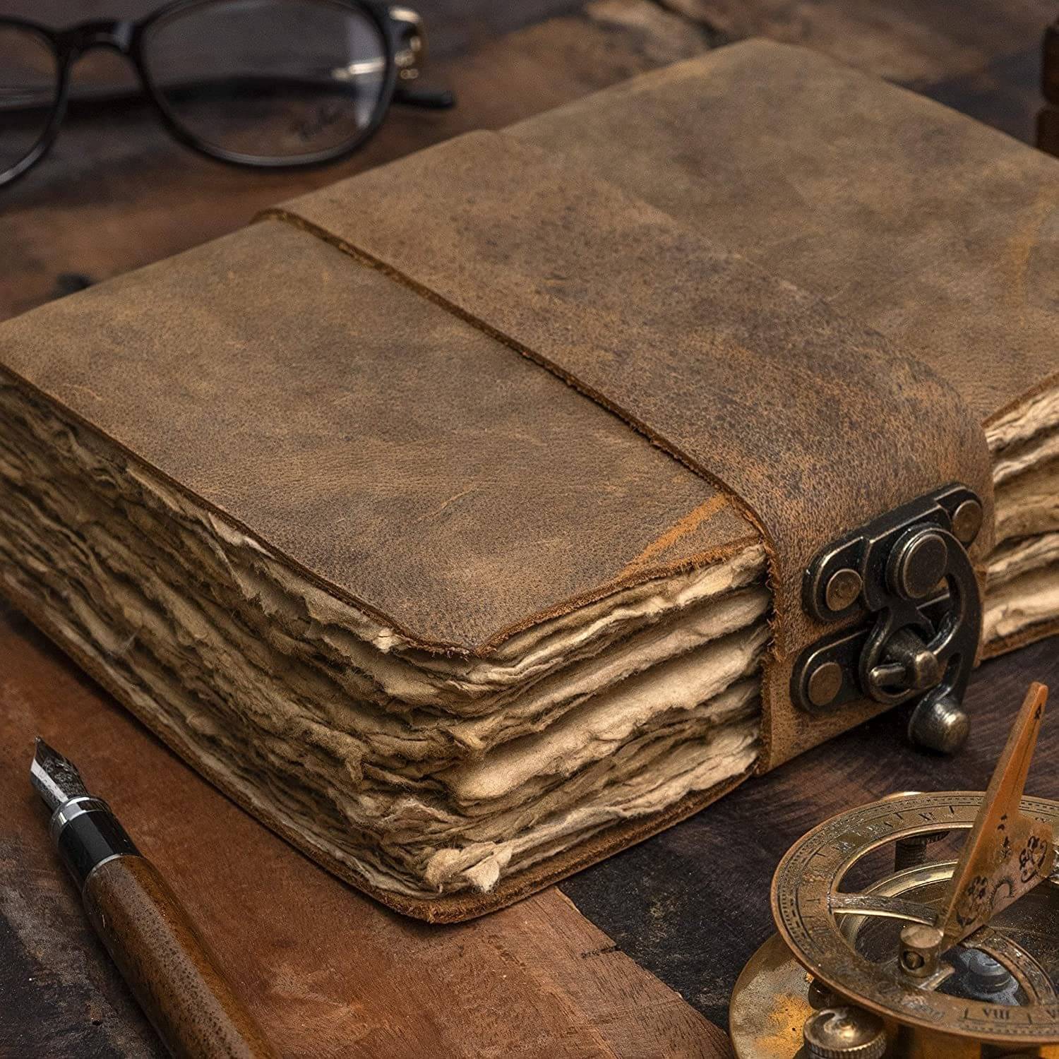    			Finished Leather Journal With Antique Paper A5 Diary Unruled 200 Pages (Brown)