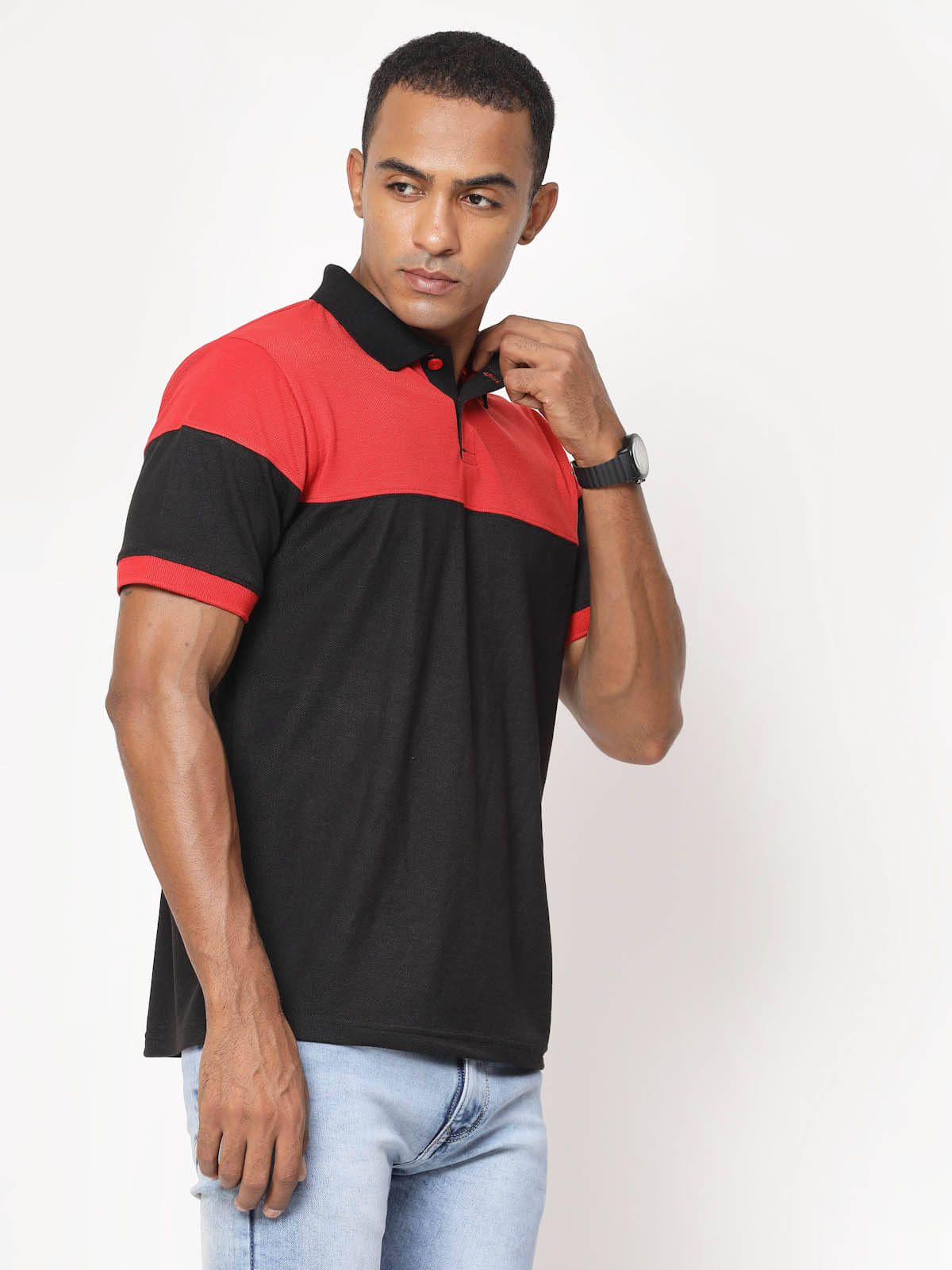     			Fundoo Pack of 1 Polyester Slim Fit Colorblock Half Sleeves Men's Polo T Shirt ( Black )