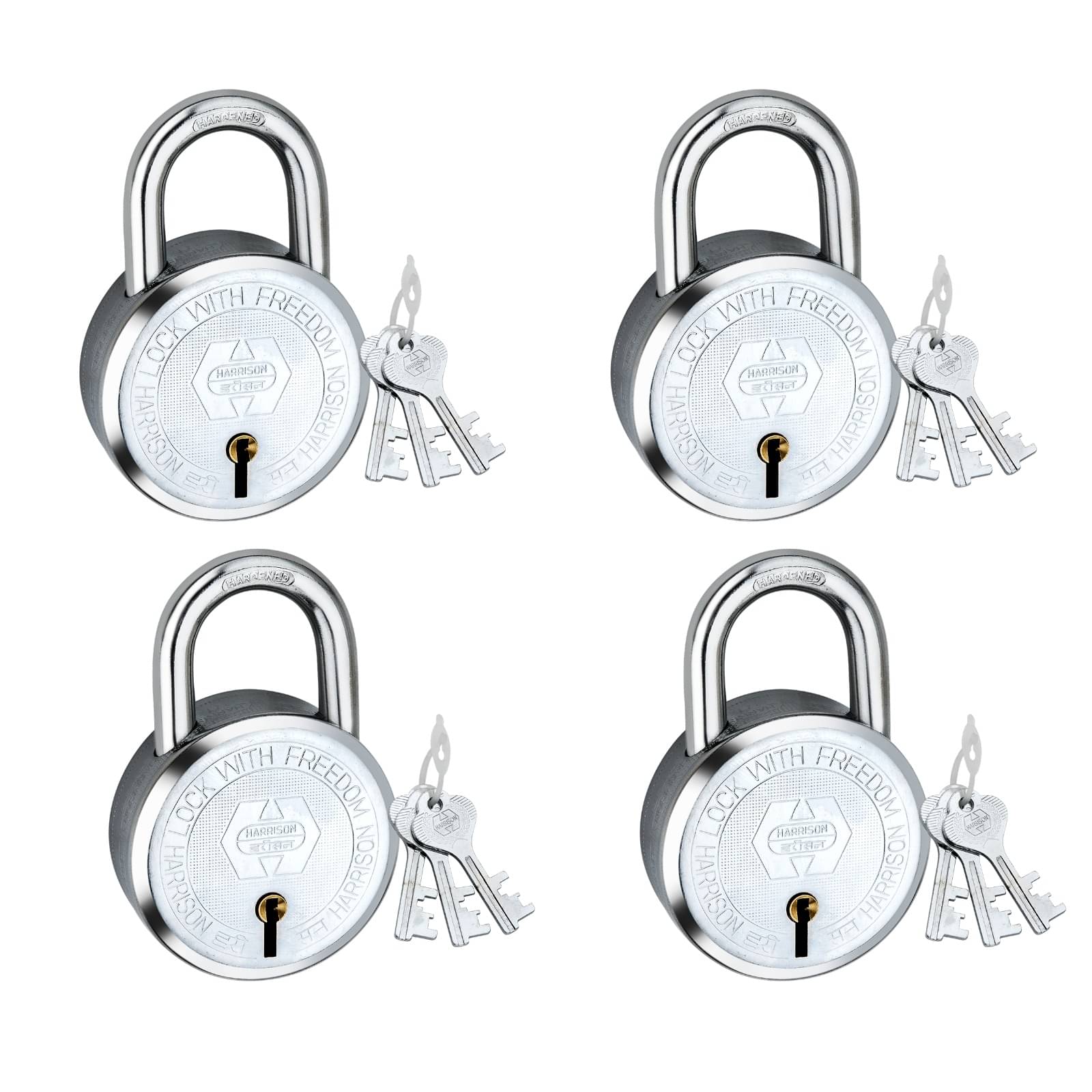 Harrison Padlocks / Round Padlock 50mm 6 Lever With 3 Keys T-26-0274 Pack of 4/ Mild Steel Material/ Bright Chrome Polished Finish/door lock, shutter lock, godown lock, gate lock Harrison Padlocks / Round Padlock 50mm 6 Lever With 3 Keys T-26-0274 Pack of 4/ Mild Steel Material/ Bright Chrome Polished Finish/door lock, shutter lock, godown lock, gate lock