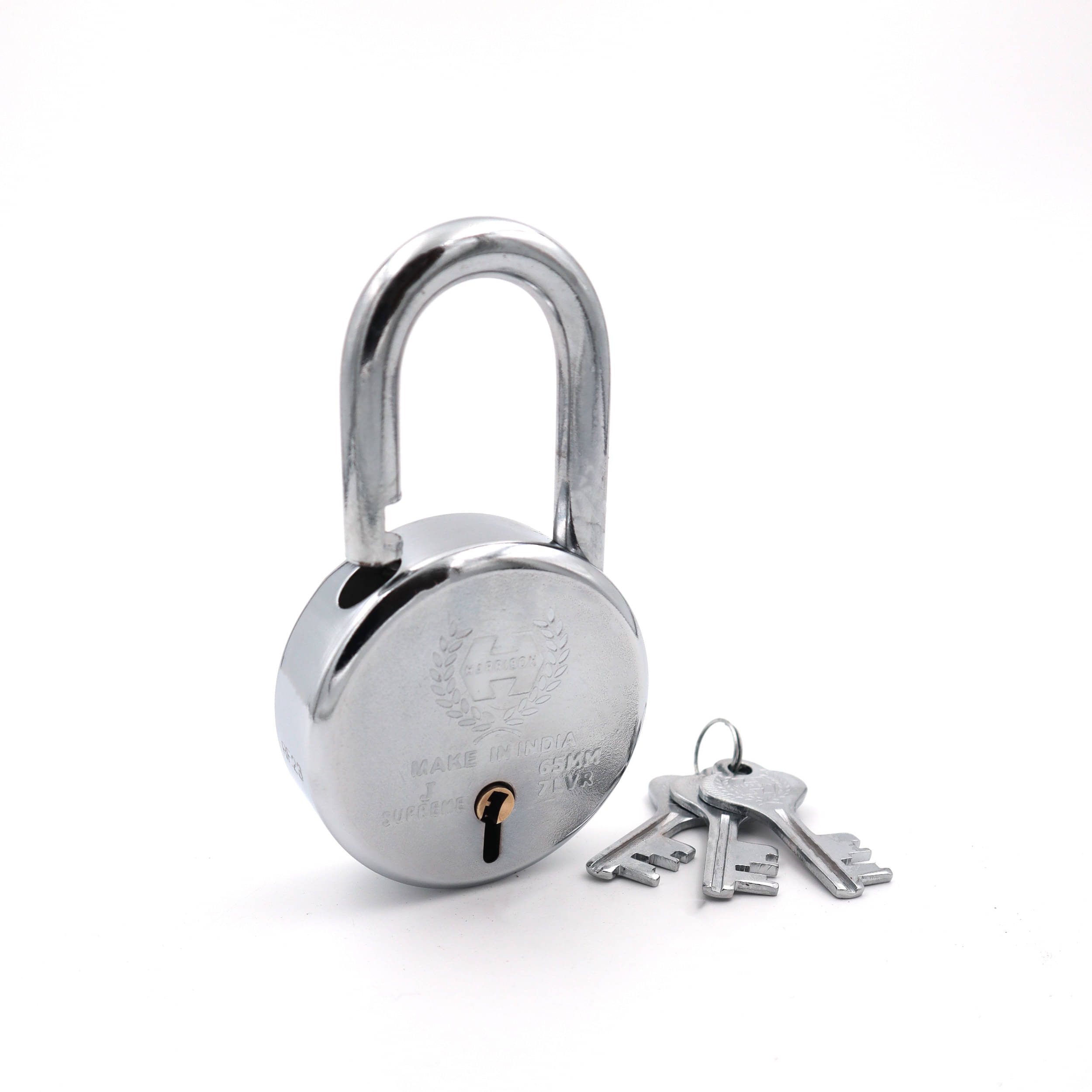     			Harrison Padlocks / Round Padlock 65mm 7 Lever With 3 Keys J-SUPREME-0643 Pack of 2/ Mild Steel Material/ Bright Chrome Polished Finish/door lock, shutter lock, godown lock, gate lock
