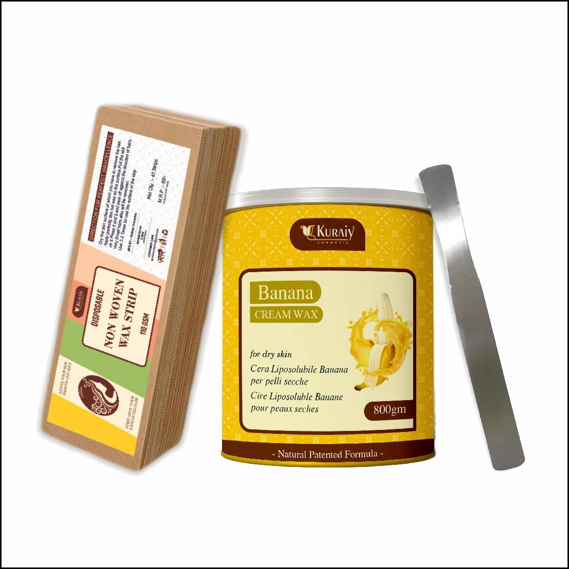     			KURAIY Banana Wax for Hair Removal - 800gm extracts + 40 Wax Strips +1 Steel Knife