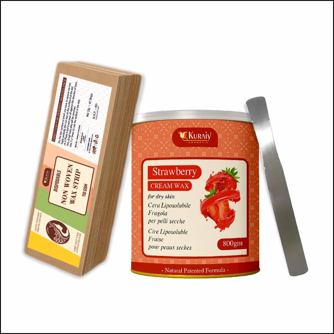 KURAIY strawberry Wax for Smooth Hair Removal 800gm | 40 Wax Strips +1 Steel Knife KURAIY strawberry Wax for Smooth Hair Removal 800gm | 40 Wax Strips +1 Steel Knife