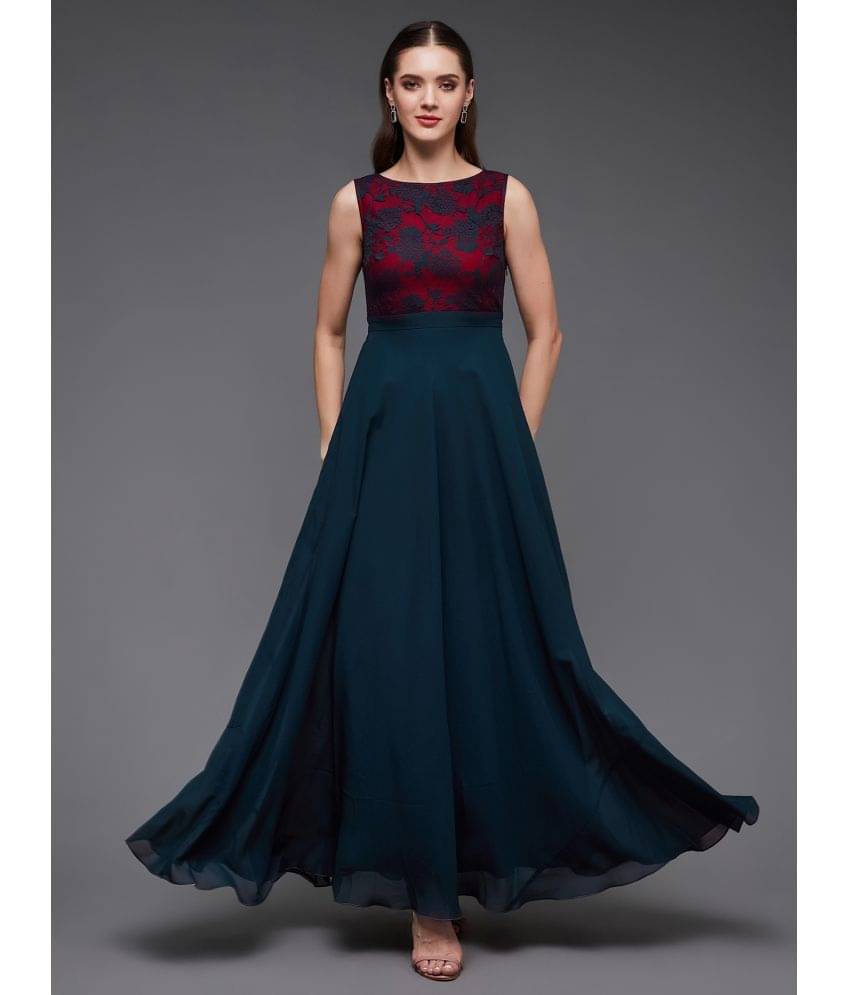 Miss Chase Women Georgette Printed Gown ( Teal ) Miss Chase Women Georgette Printed Gown ( Teal )