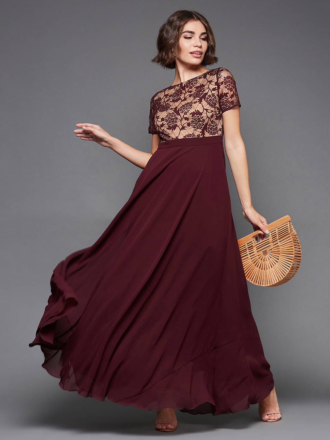 Miss Chase Women Polyester Printed Fit & Flare Dress ( Wine ) Miss Chase Women Polyester Printed Fit & Flare Dress ( Wine )