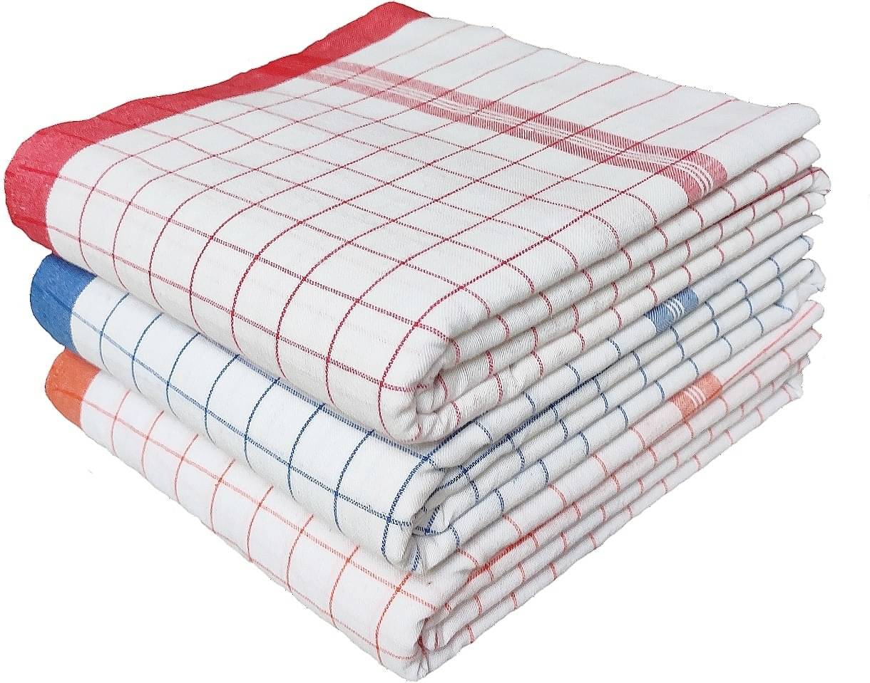     			Mk weaves Cotton Checks 350 -GSM Bath Towel ( Pack of 3 ) - White