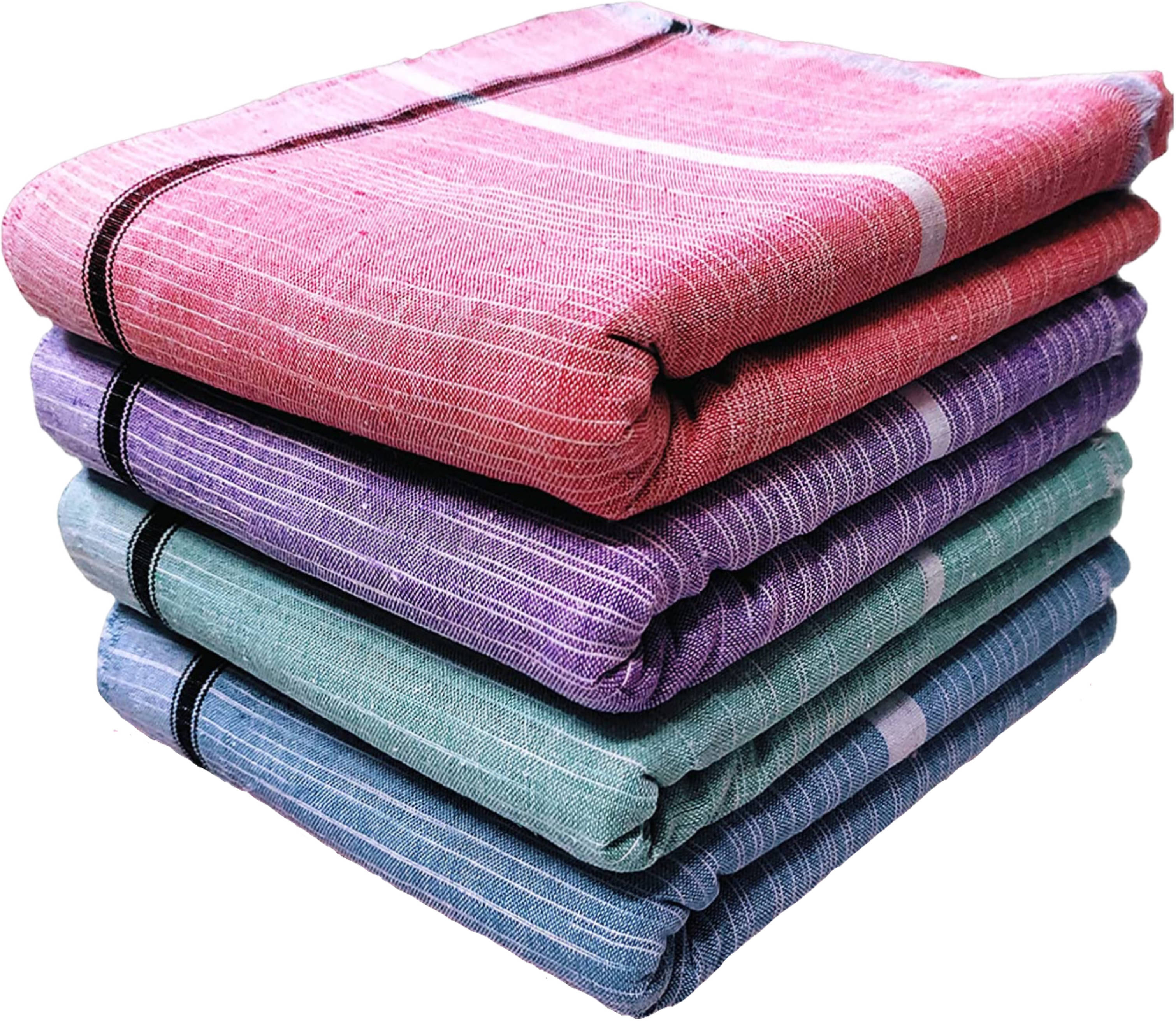     			Mk weaves Cotton Self Design Below 300 -GSM Bath Towel ( Pack of 4 ) - Multicolor