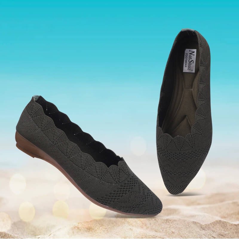     			NATSHUZ Olive Women's Slip-on Shoes Ballerinas