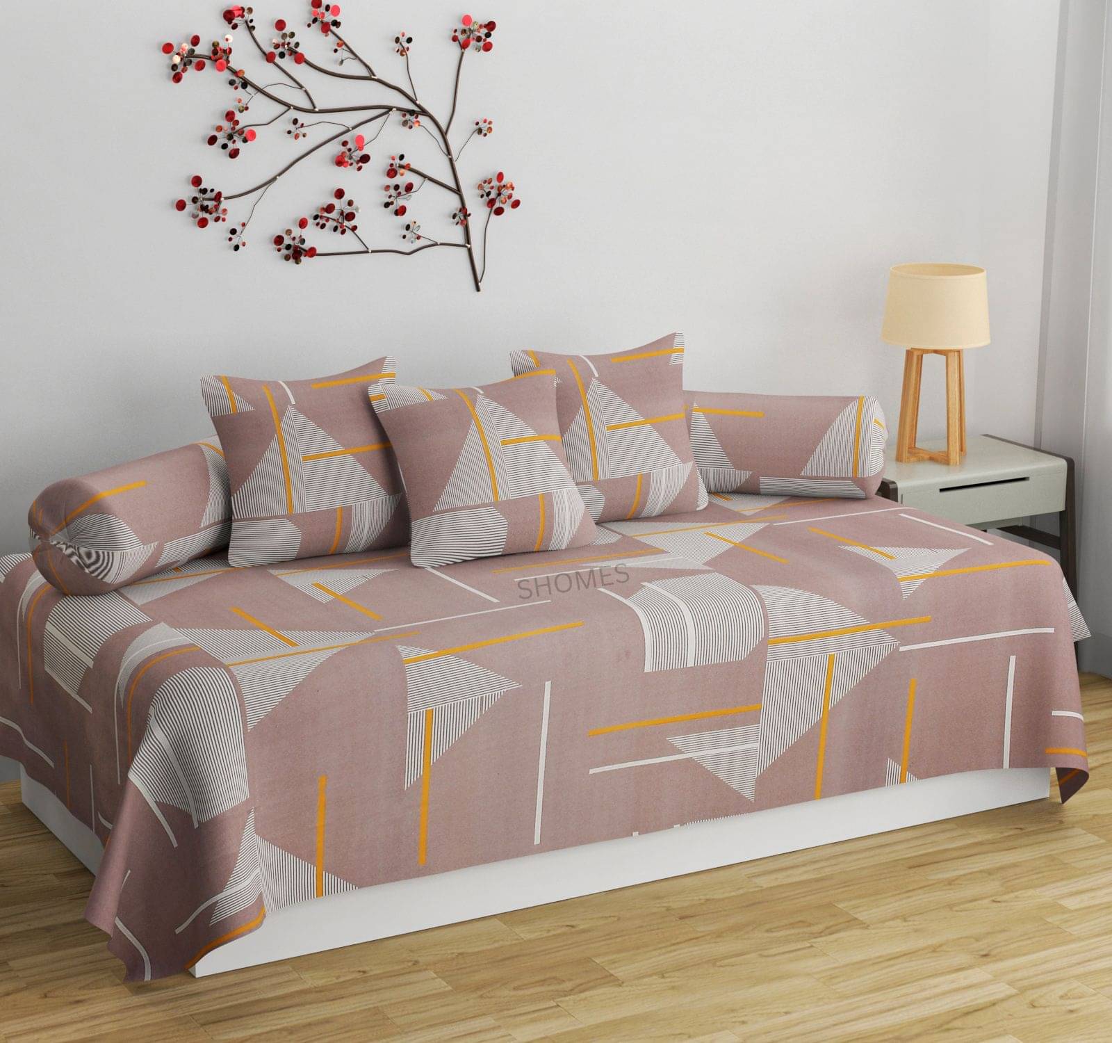     			SHOMES Cotton Abstract Diwan Set 6 Pcs - Brown