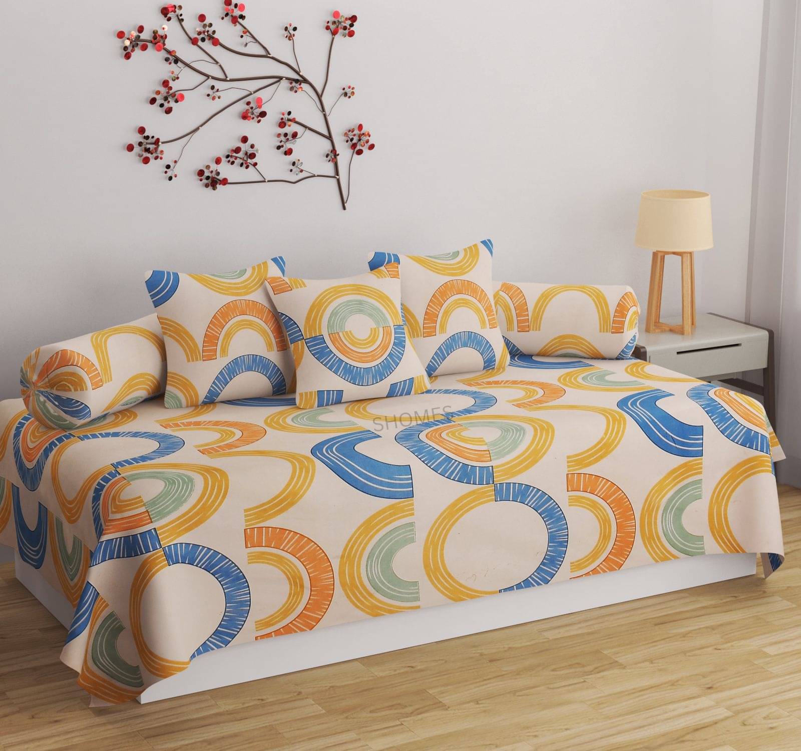 SHOMES Cotton Abstract Diwan Set 6 Pcs - Orange SHOMES Cotton Abstract Diwan Set 6 Pcs - Orange