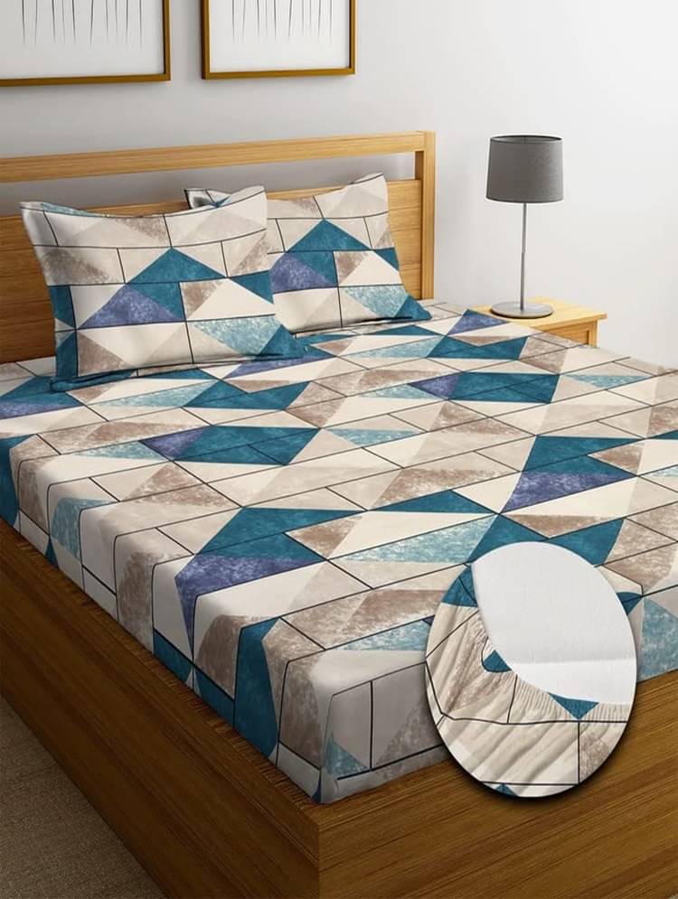     			SHOMES Cotton Abstract Fitted 1 Bedsheet with 2 Pillow Covers ( Double Bed ) - Green