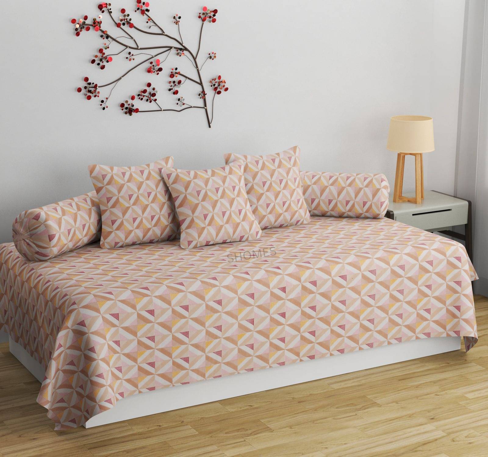 SHOMES Cotton Geometric Diwan Set 6 Pcs - Orange     			SHOMES Cotton Geometric Diwan Set 6 Pcs - Orange