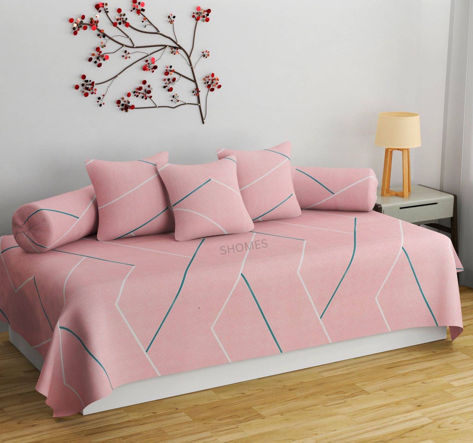 SHOMES Cotton Geometric Diwan Set 6 Pcs - Pink SHOMES Cotton Geometric Diwan Set 6 Pcs - Pink
