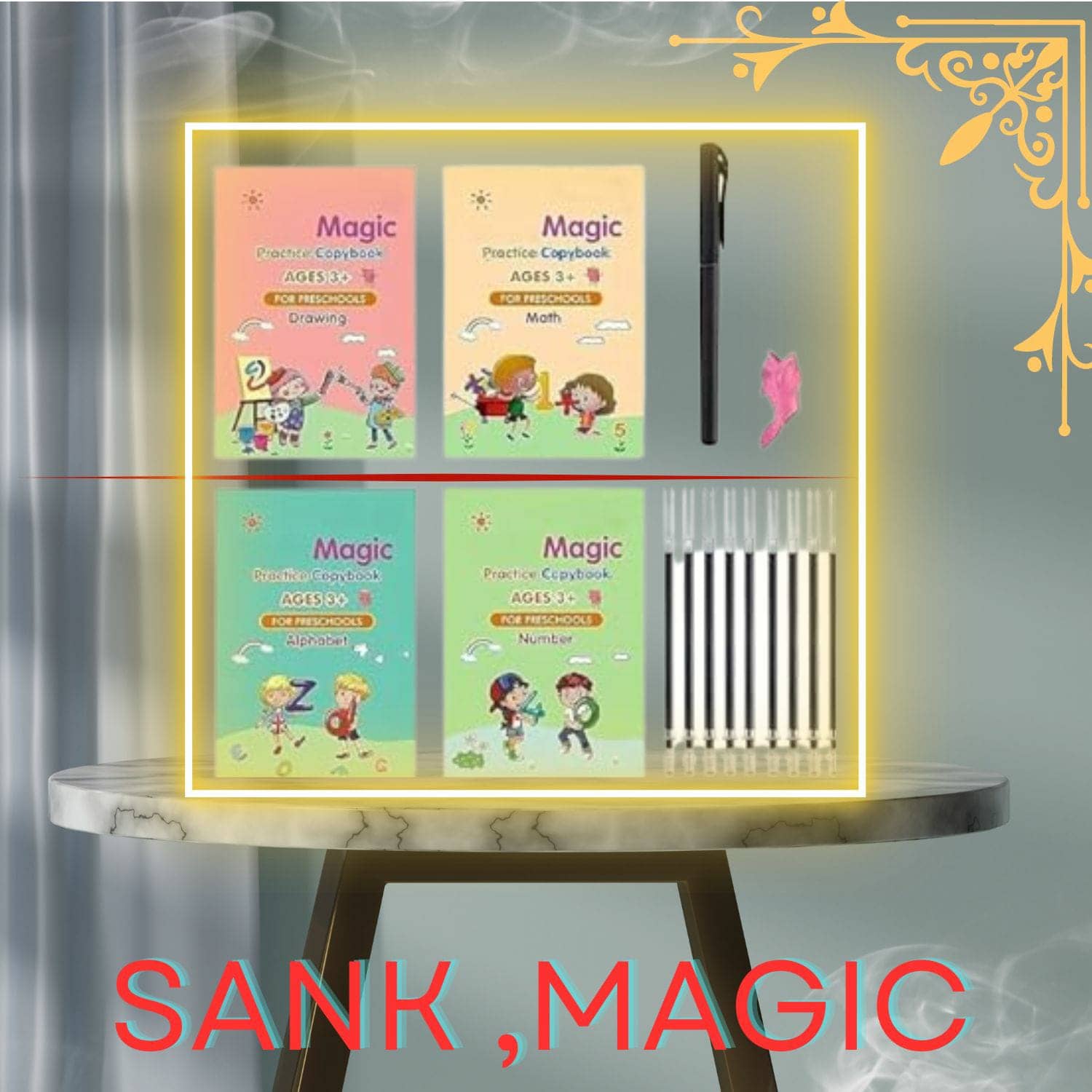 Sank Magic Practice Copybook, (4 BOOK + 10 REFILL+ 2 Pen +2 Grip) Number Tracing Book for Preschoolers with Pen, Magic Calligraphy Copybook Set Practical Reusable Writing Tool Simple Hand Lettering - Stationery | Buy online on ZillyBuy