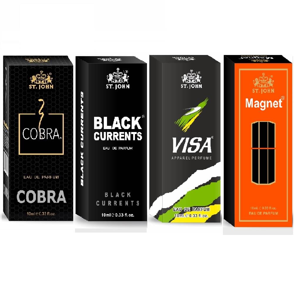     			ST.JOHN Cobra ,Black Current ,Visa & Magnet Pocket Perfume for Men 10 ml ( - Pack of 4 )