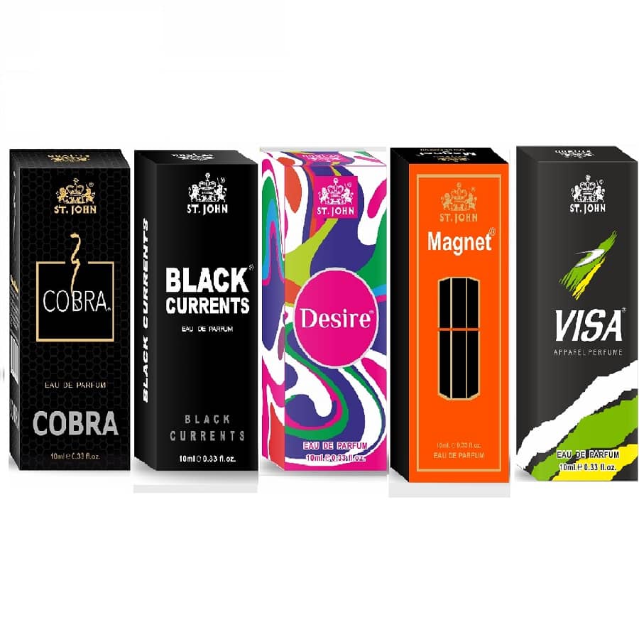 ST.JOHN Cobra ,Black Current,Magnet,Desire, Visa Pocket Perfume for Men 10 ml ( Pack of 5 )