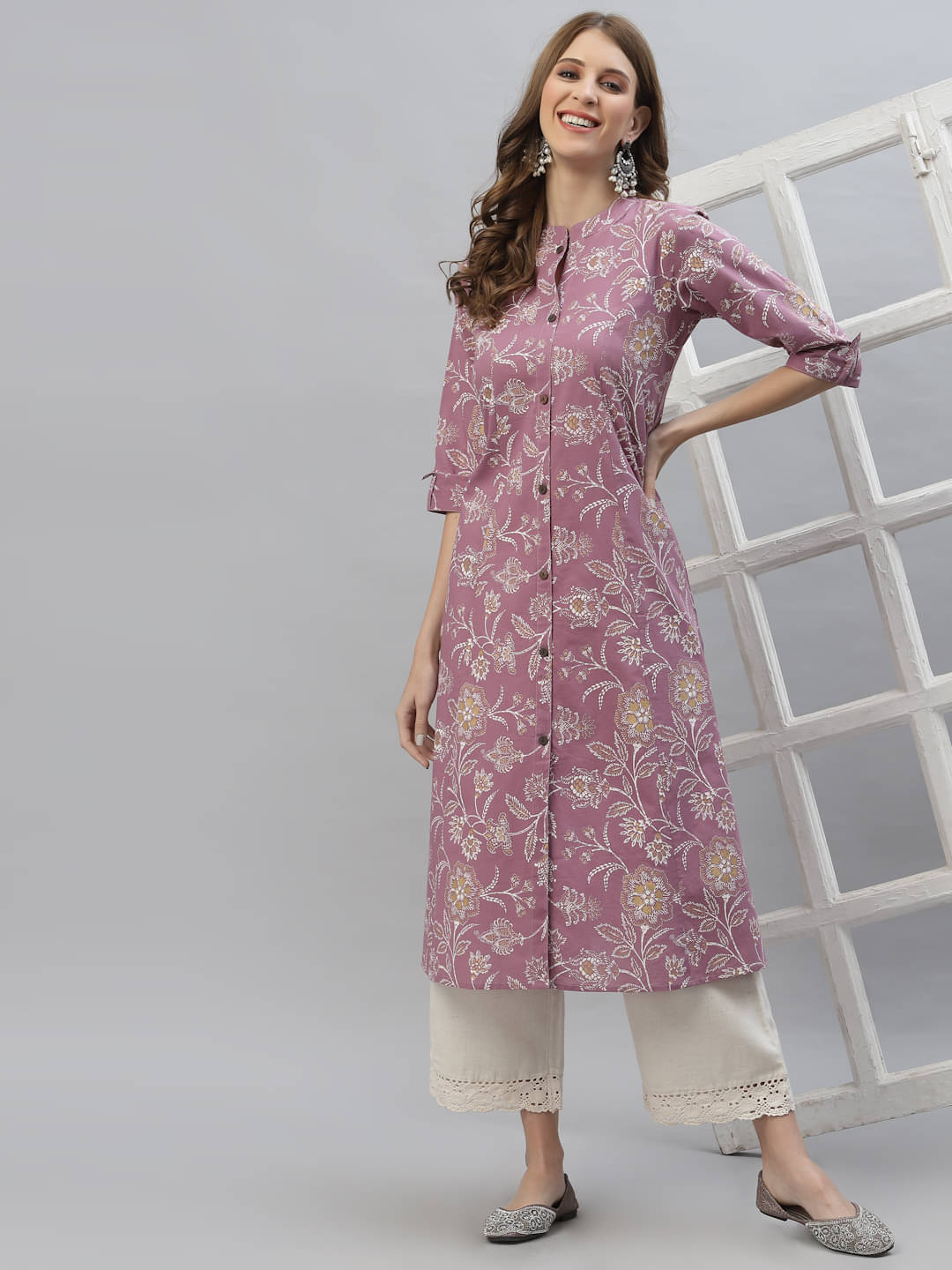     			Stylum Rayon Printed Front Slit Women's Kurti - Mauve ( Pack of 1 )