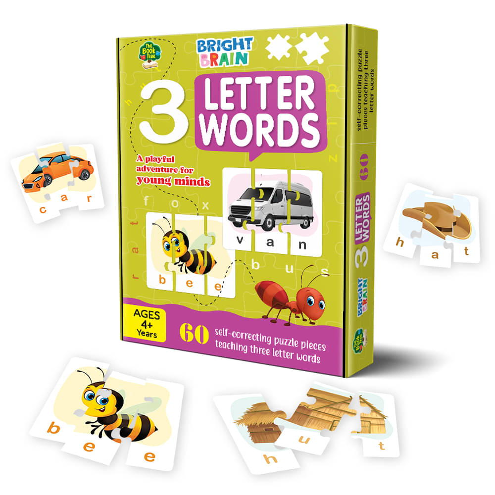     			The Book Tree Bright Brain 3 Letter Words Puzzle - Learn to Spell 20 Three Letter Words 60 Pieces- Beautiful Colorful Pictures Age 4+ Gift Box