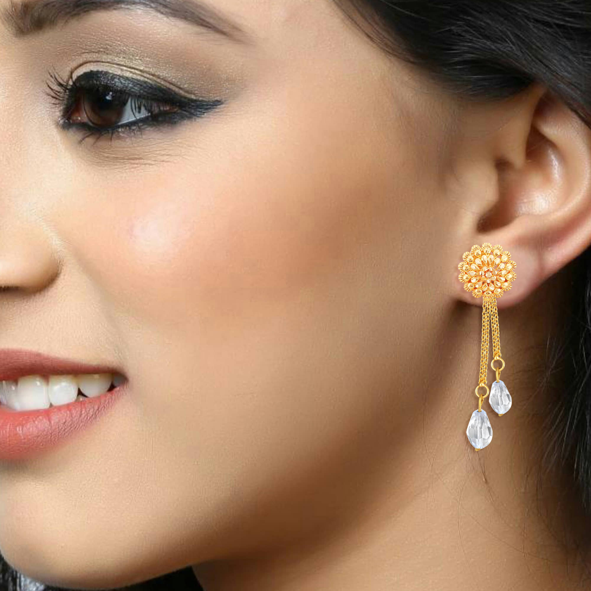 VIVASTRI Golden Drop Earrings ( Pack of 2 ) - Earrings | Buy online on ZillyBuy