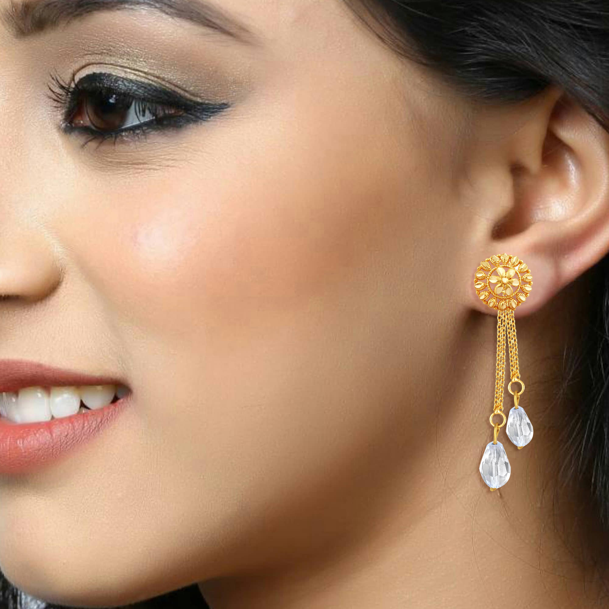 VIVASTRI Golden Drop Earrings ( Pack of 2 ) - Earrings | Buy online on ZillyBuy