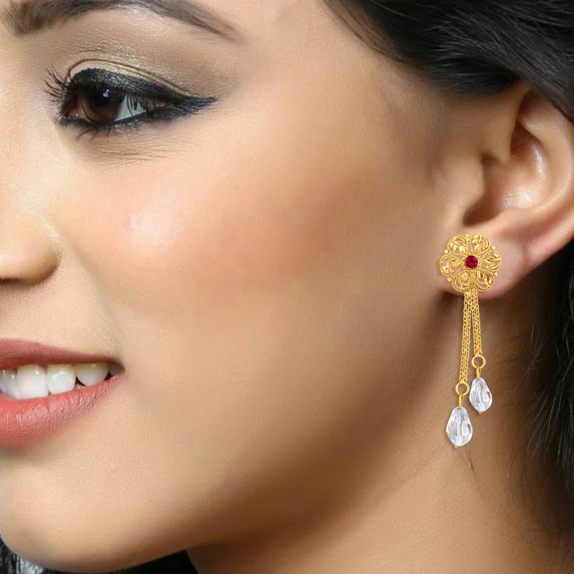 VIVASTRI Golden Drop Earrings ( Pack of 2 ) - Earrings | Buy online on ZillyBuy