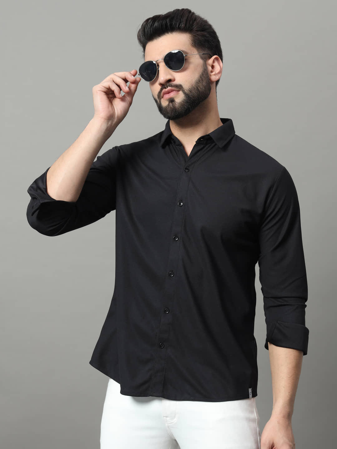 renuovo Polyester Regular Fit Solids Full Sleeves Men's Casual Shirt - Black ( Pack of 1 )