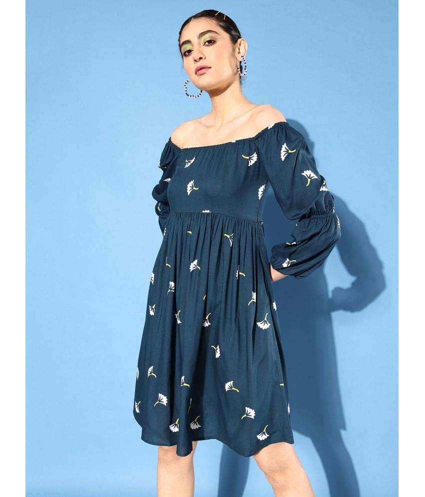     			Miss Chase Women Rayon Printed A-line Dress ( Teal )