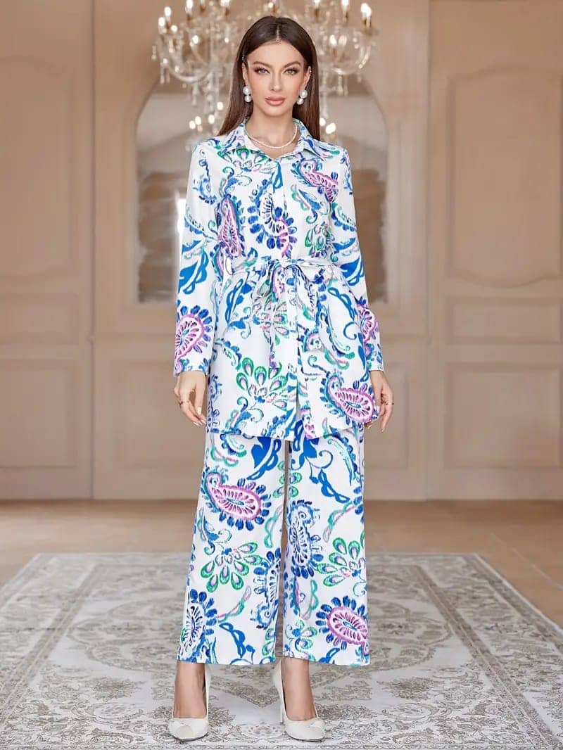 gufrina Women Printed Shirt With Trousers Co-Ord Set ( White )