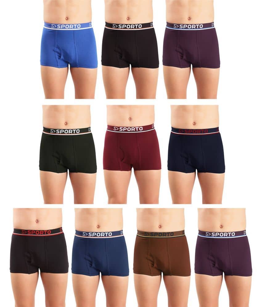 SPORTO Multicolor Cotton Men's Trunks ( Pack of 10 )