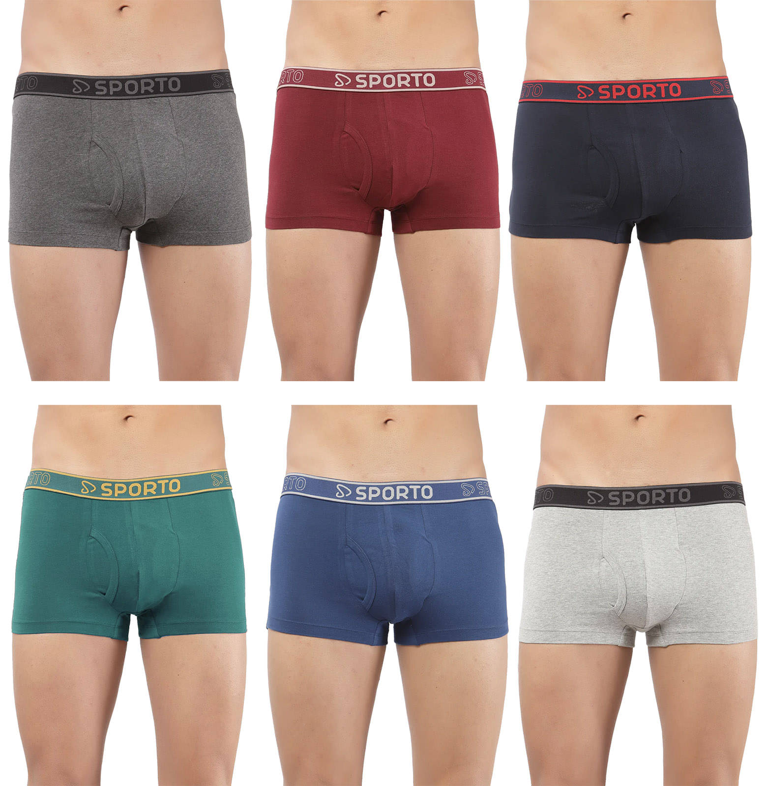 SPORTO Multicolor Cotton Men's Trunks ( Pack of 6 )     			SPORTO Multicolor Cotton Men's Trunks ( Pack of 6 )