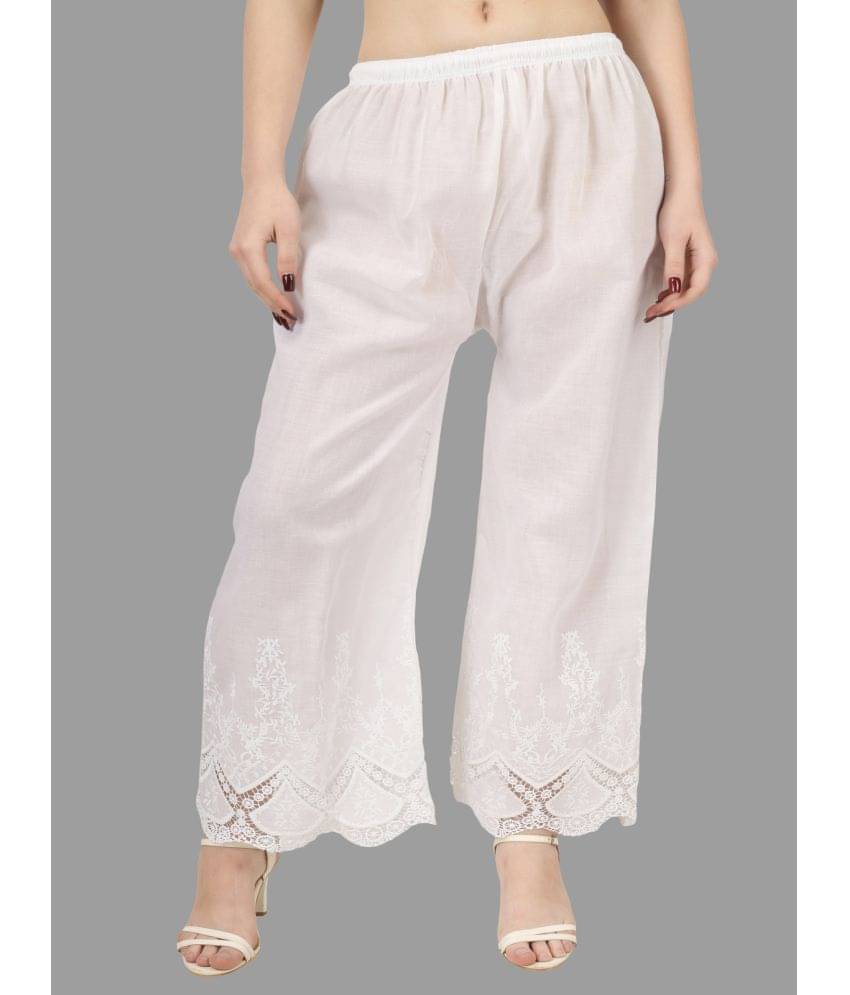 Aadrika White Cotton Blend Straight Women's Palazzos ( Pack of 1 )     			Aadrika White Cotton Blend Straight Women's Palazzos ( Pack of 1 )