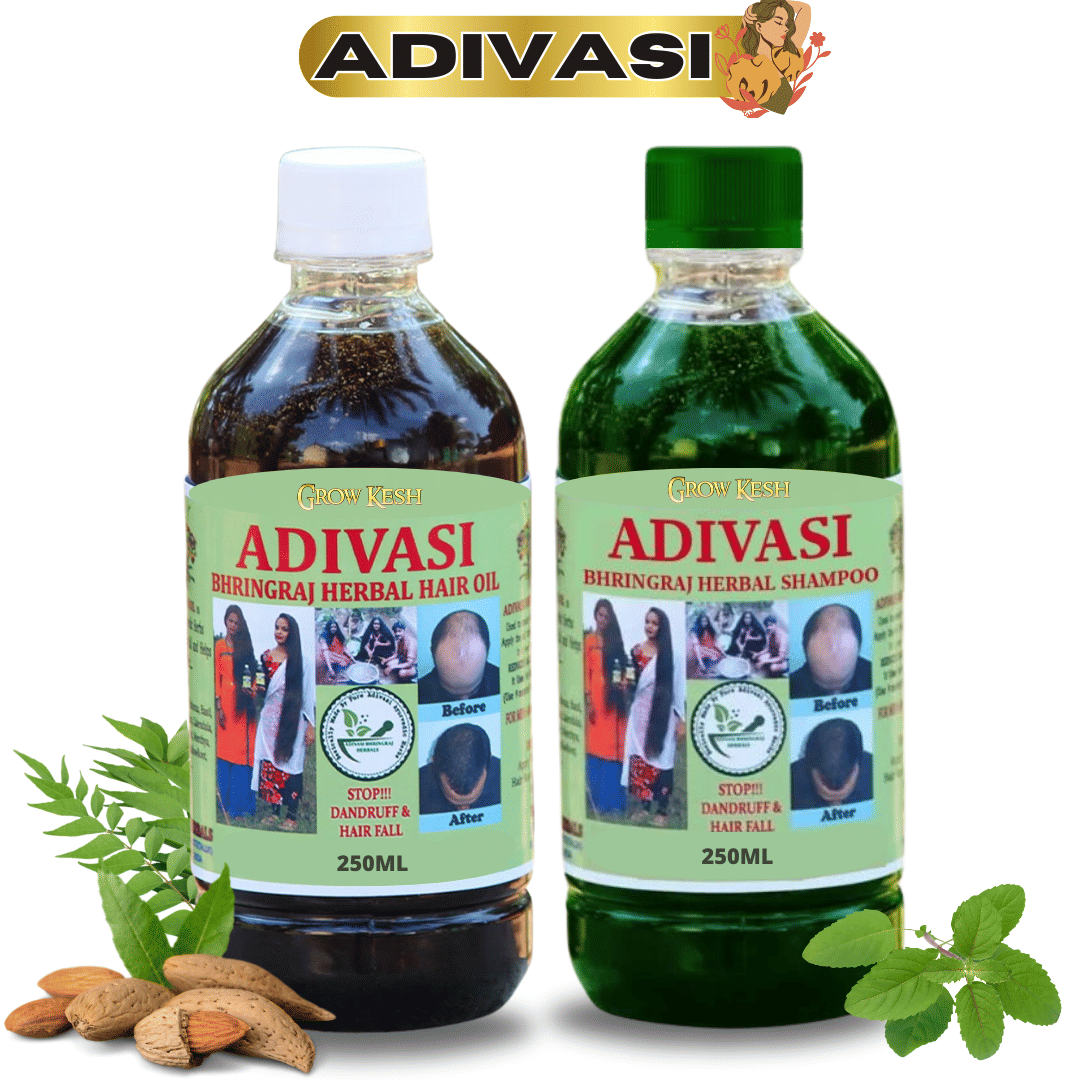 Adivasi Bhringraj Natural Hair Growth Herbal Hair Oil and Shampoo Combo (250ml)Pack of 2