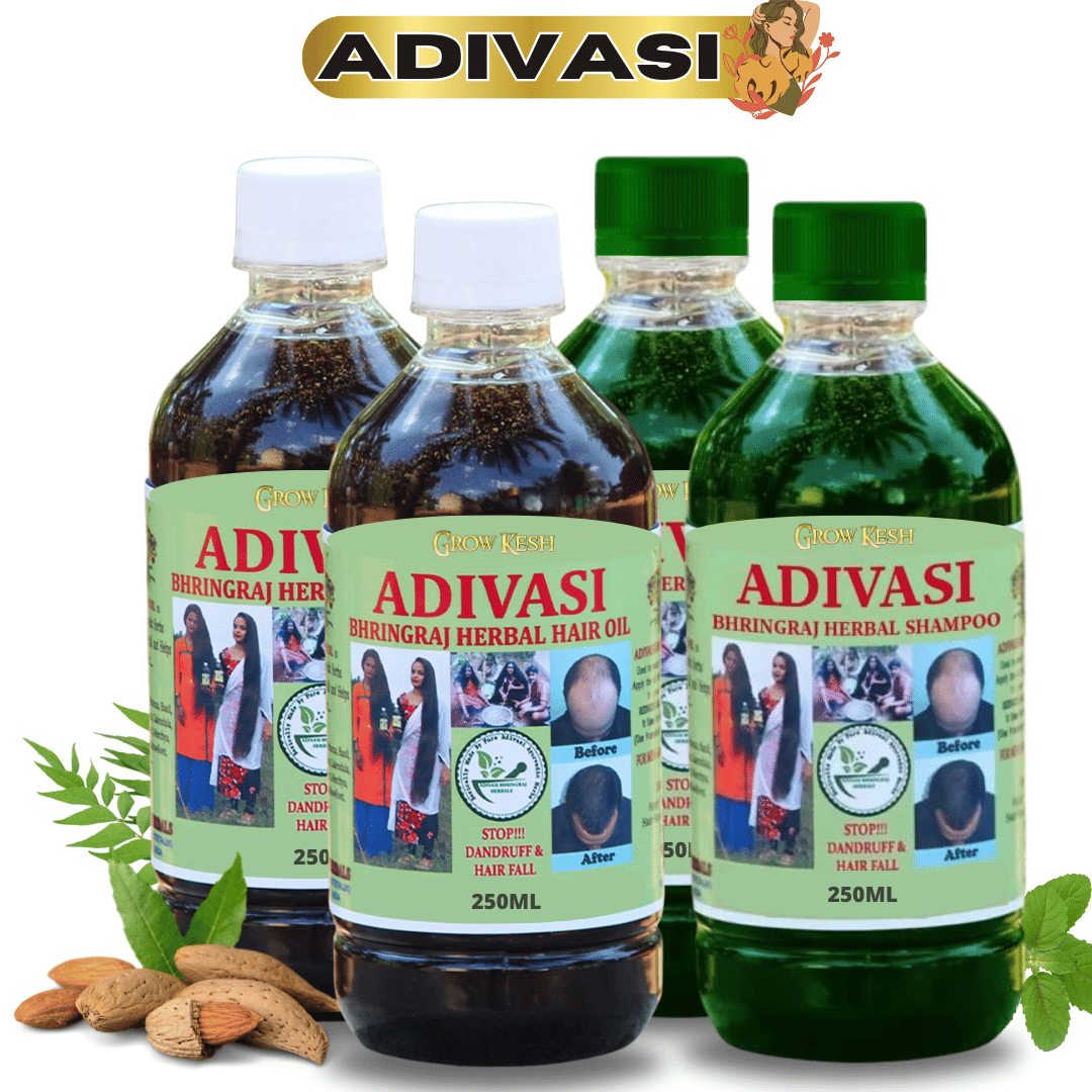 Adivasi Bhringraj Natural Hair Growth Herbal Hair Oil and Shampoo Combo(250ML)Pack Of 4
