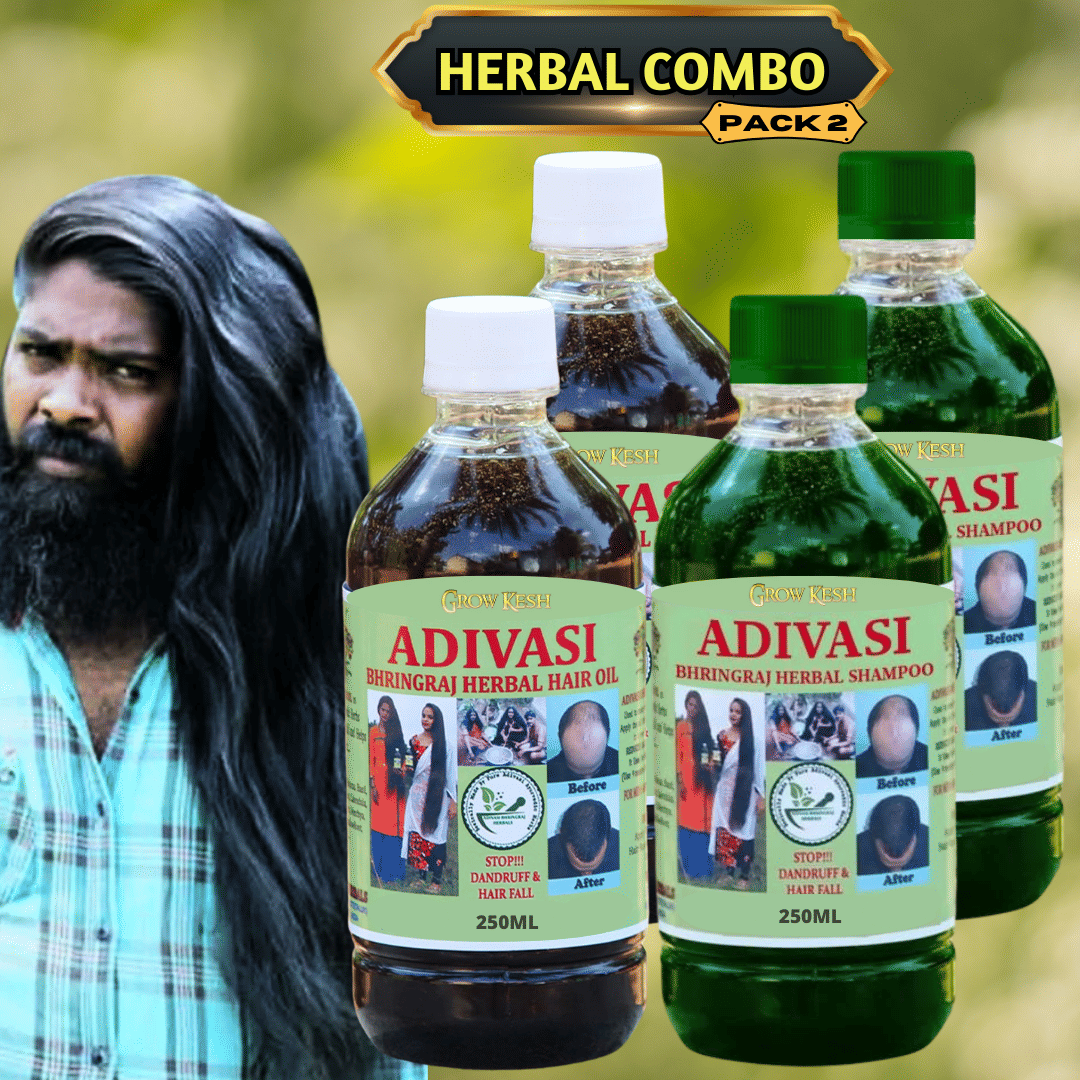 Adivasi Bhringraj Natural Hair Growth Herbal Hair Oil & Shampoo Combo(250 ml)Pack Of 4