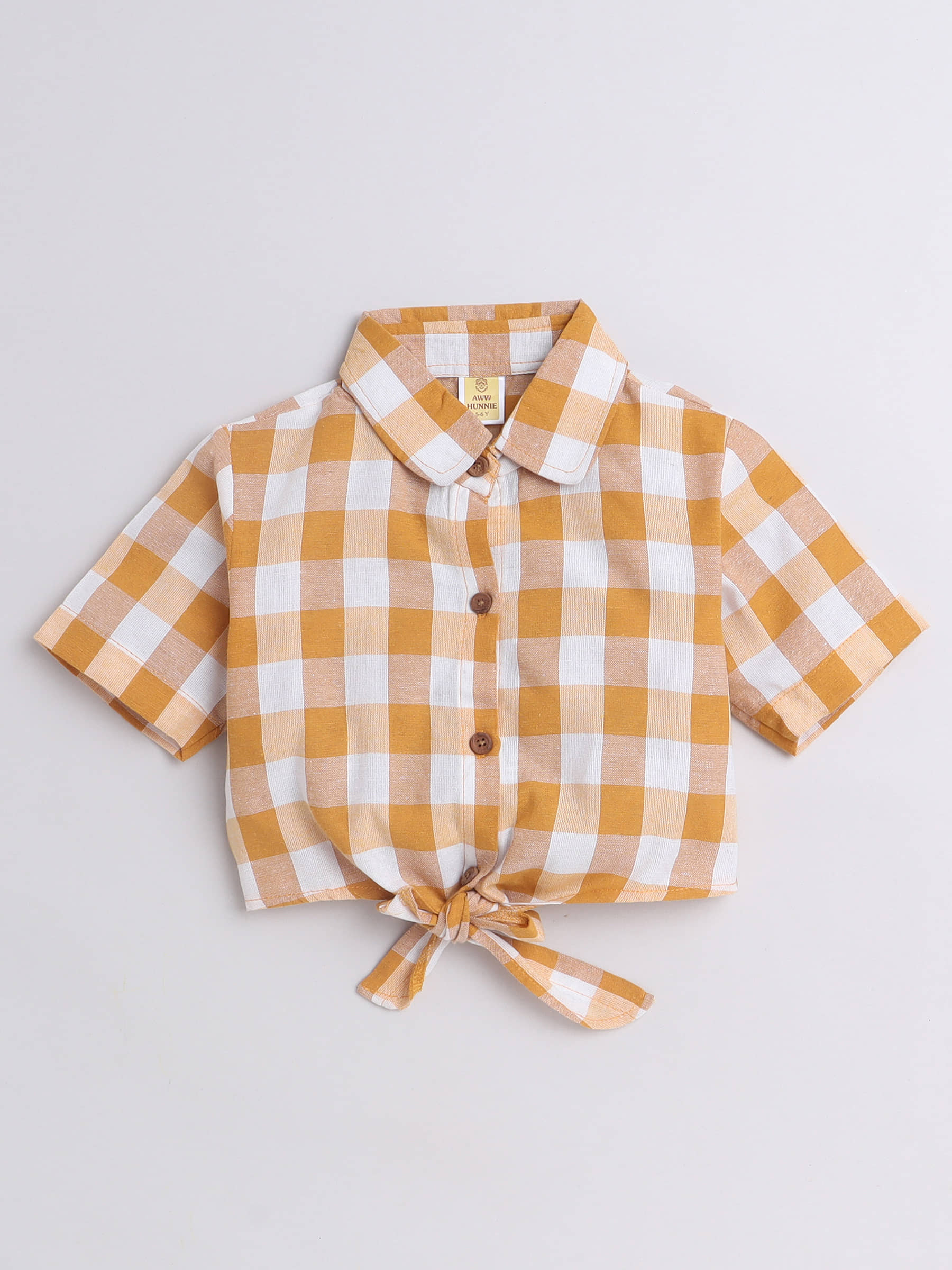 Aww Hunnie Pack of 1 Girls Cotton Flex Shirt ( Yellow )