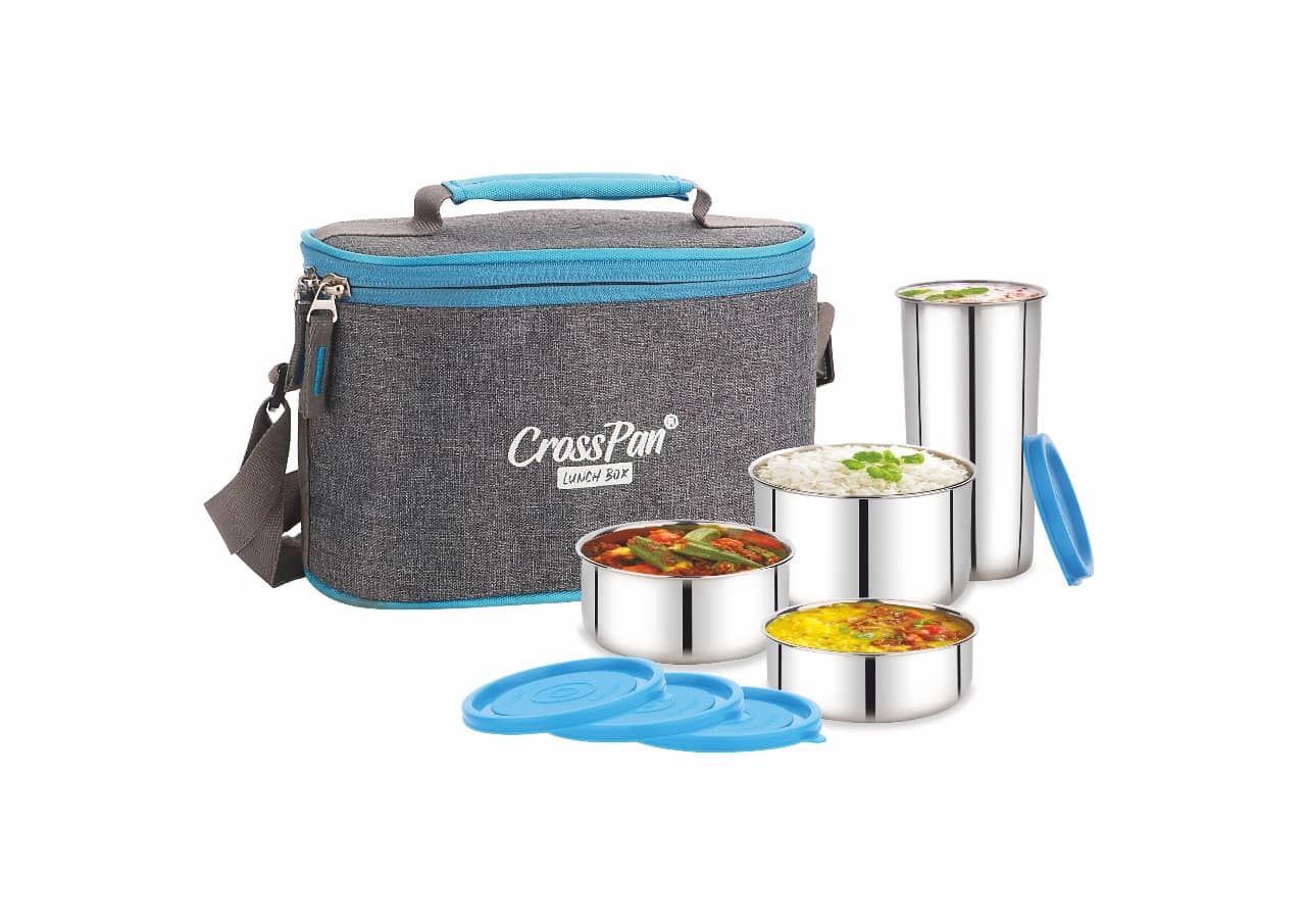 CrossPan - Light Grey Stainless Steel Lunch Box With Bottle ( Pack of 1 )