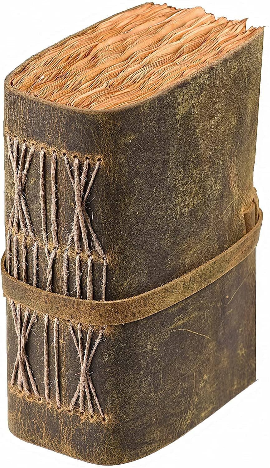 Finished Vintage Leather Journal With Antique Handmade Paper A5 Journal Unruled 200 Pages (Brown)