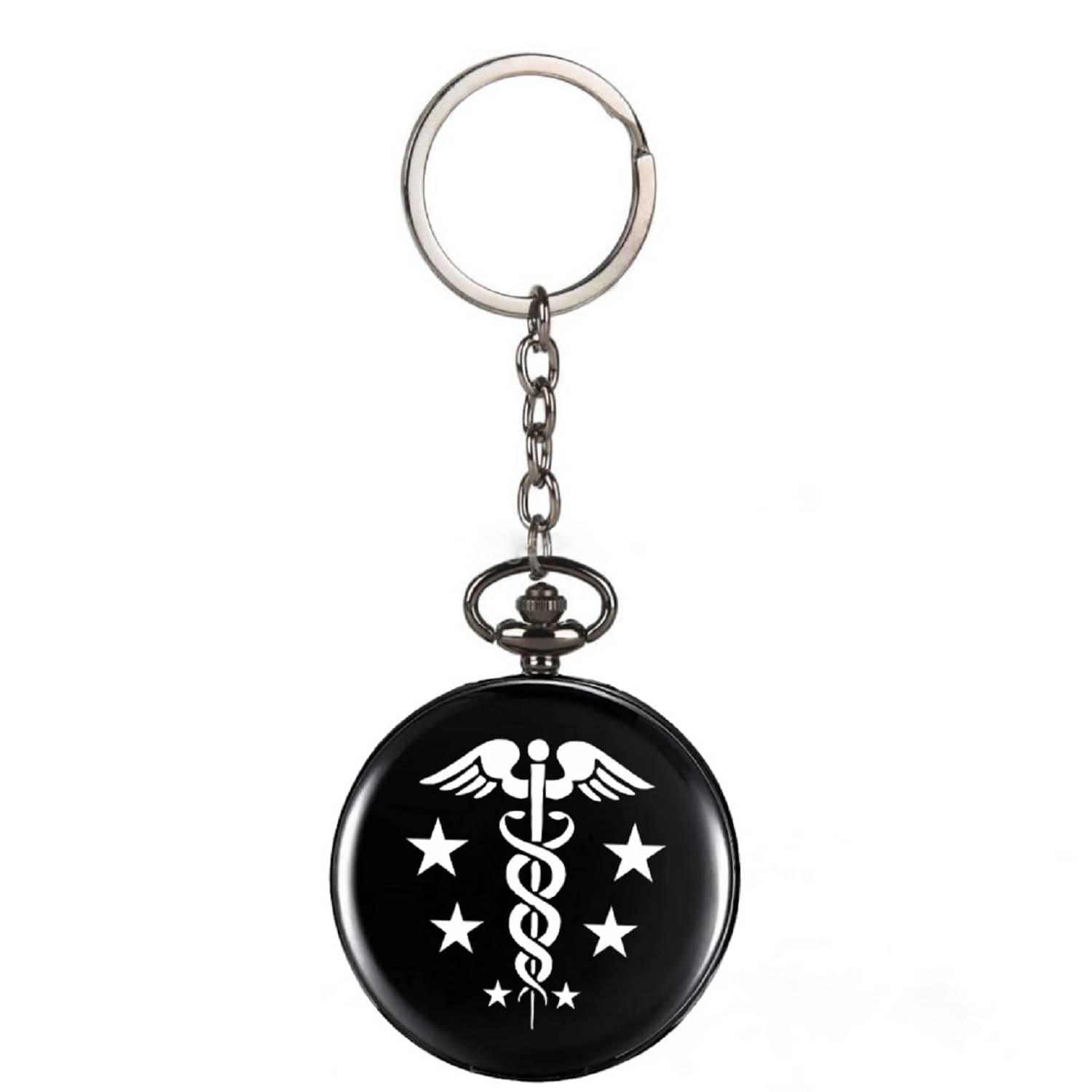Doctor Logo Theme Engraved Black Pocket Watch Vintage Metallic Gift for Friend Key Chain Doctor Logo Theme Engraved Black Pocket Watch Vintage Metallic Gift for Friend Key Chain